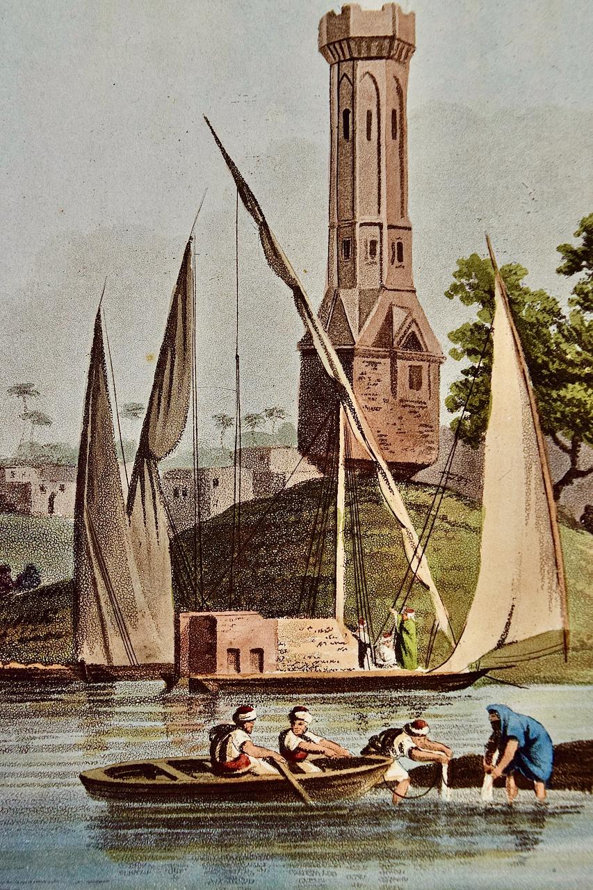 The City of Menouf, Egypt: A Hand-colored Aquatint & Engraving by L. Mayer - Gray Portrait Print by Luigi Mayer