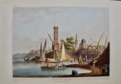 La città di Menouf, Egitto: Un'acquatinta e un'incisione colorata a mano di L. Mayer