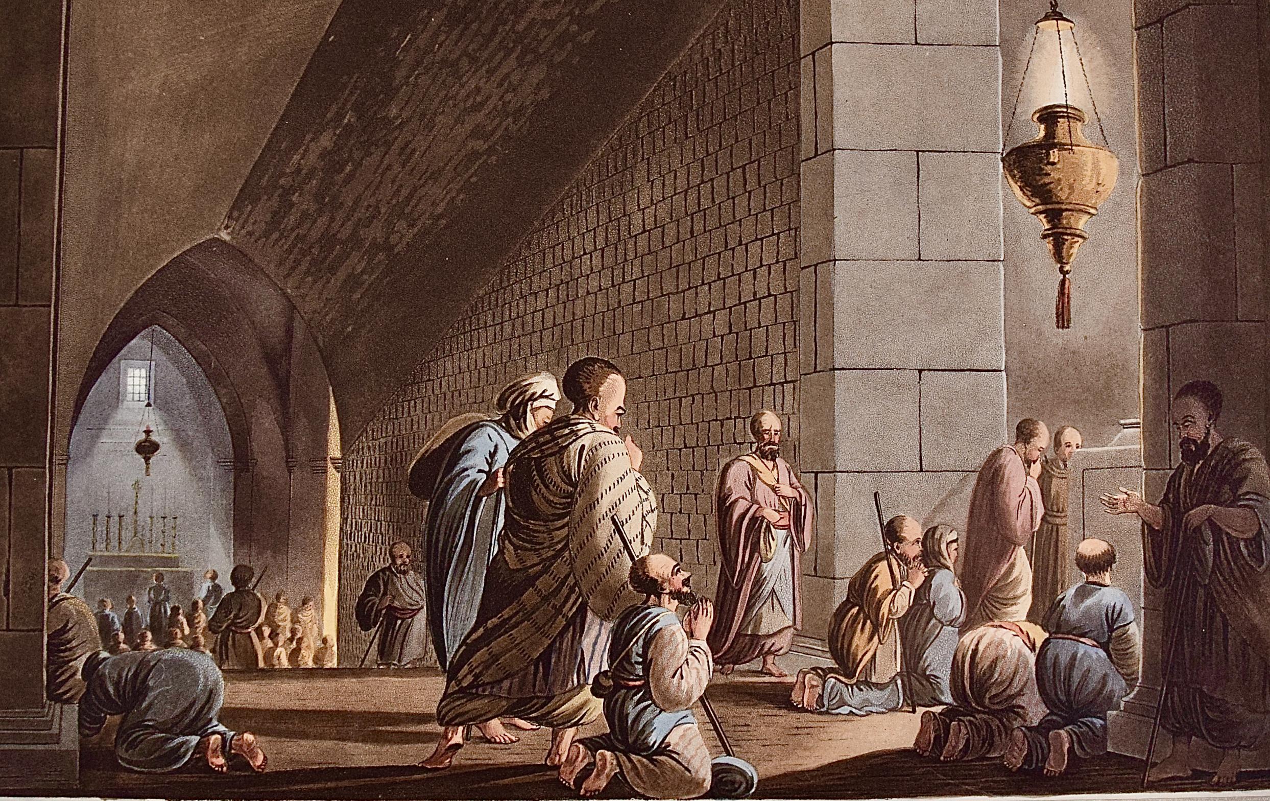 Le tombeau de la Vierge Marie : une aquatinte du début du XIXe siècle d'après un dessin de Luigi Mayer en vente 1