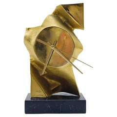 Luigi Mazzella Desk Sculpture Clock  in Brass, Italy 1970s