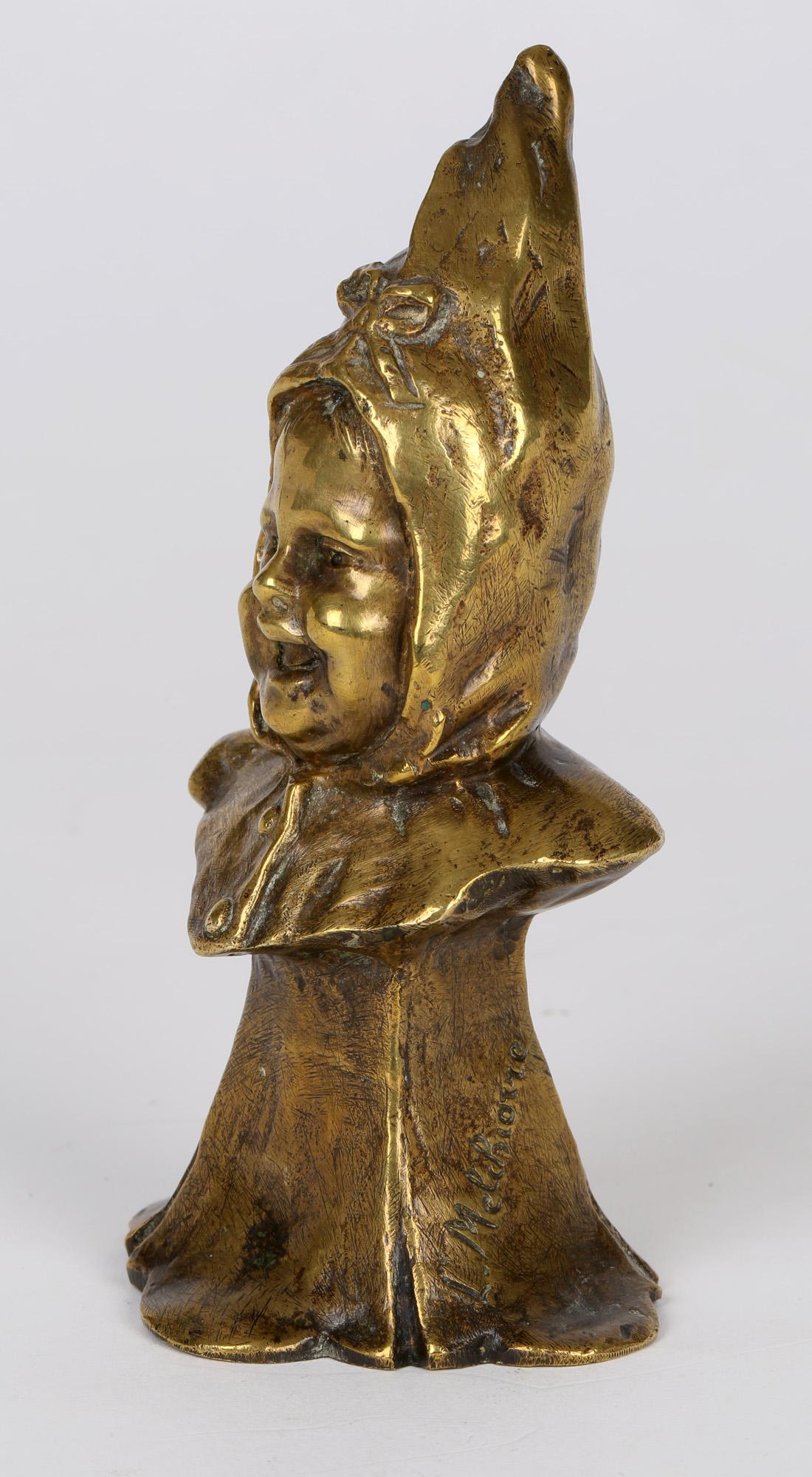 Luigi Melchiorre Italian Gilded Bronze Bust of Child in Bonnet For Sale 10