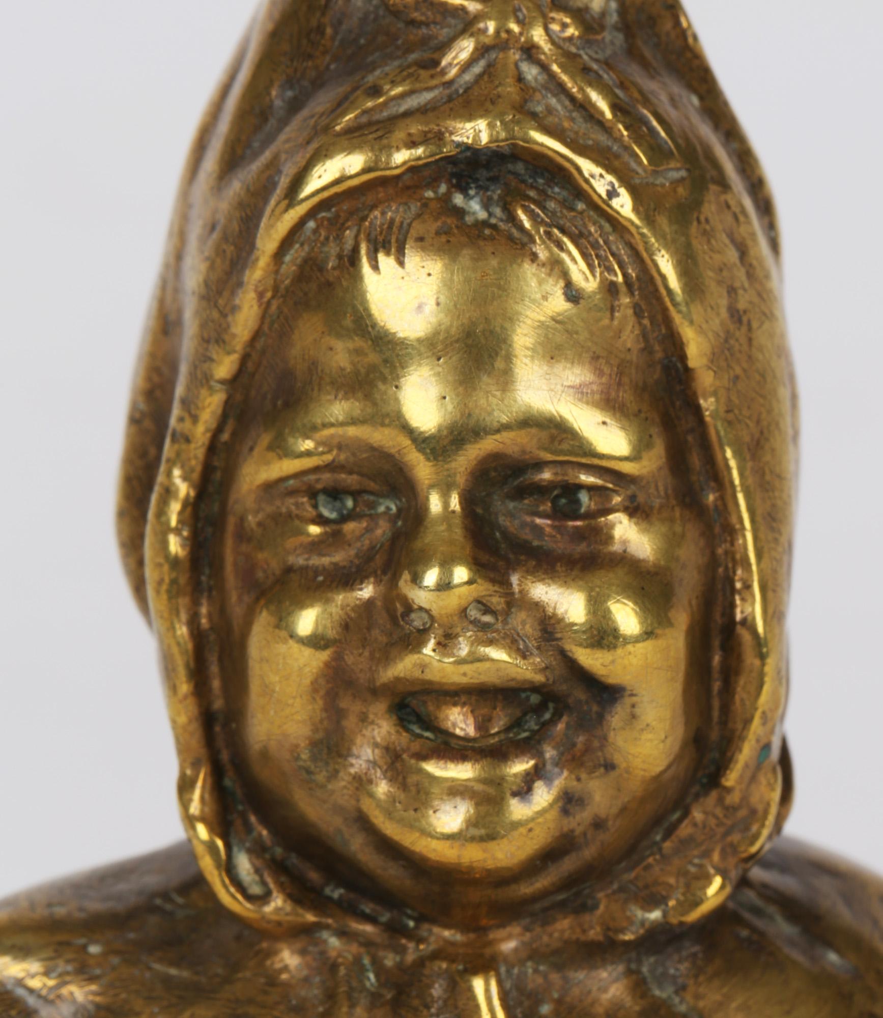 Aesthetic Movement Luigi Melchiorre Italian Gilded Bronze Bust of Child in Bonnet For Sale