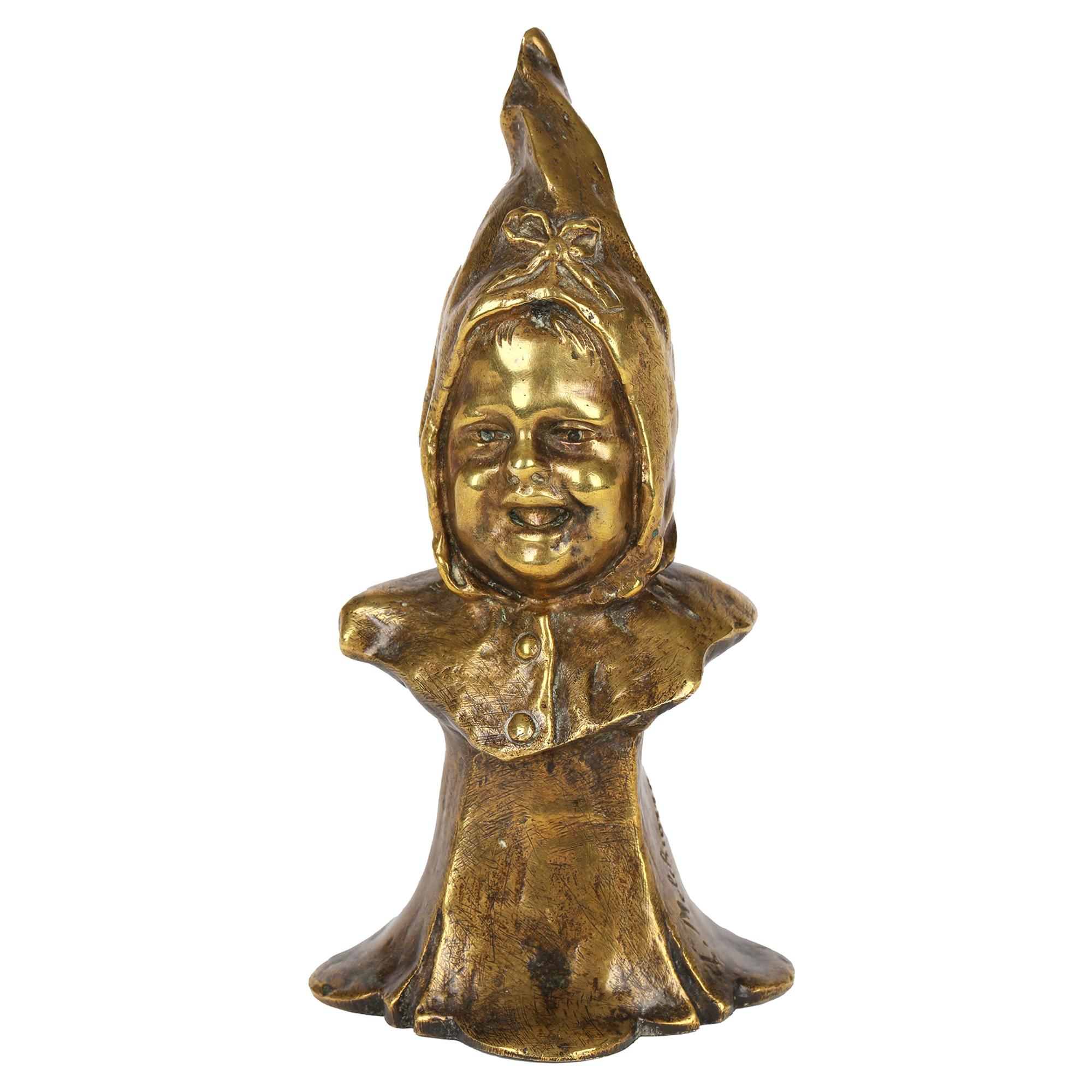Antique Luigi Melchiorre Italian Gilded Bronze Bust of Child in Bonnet