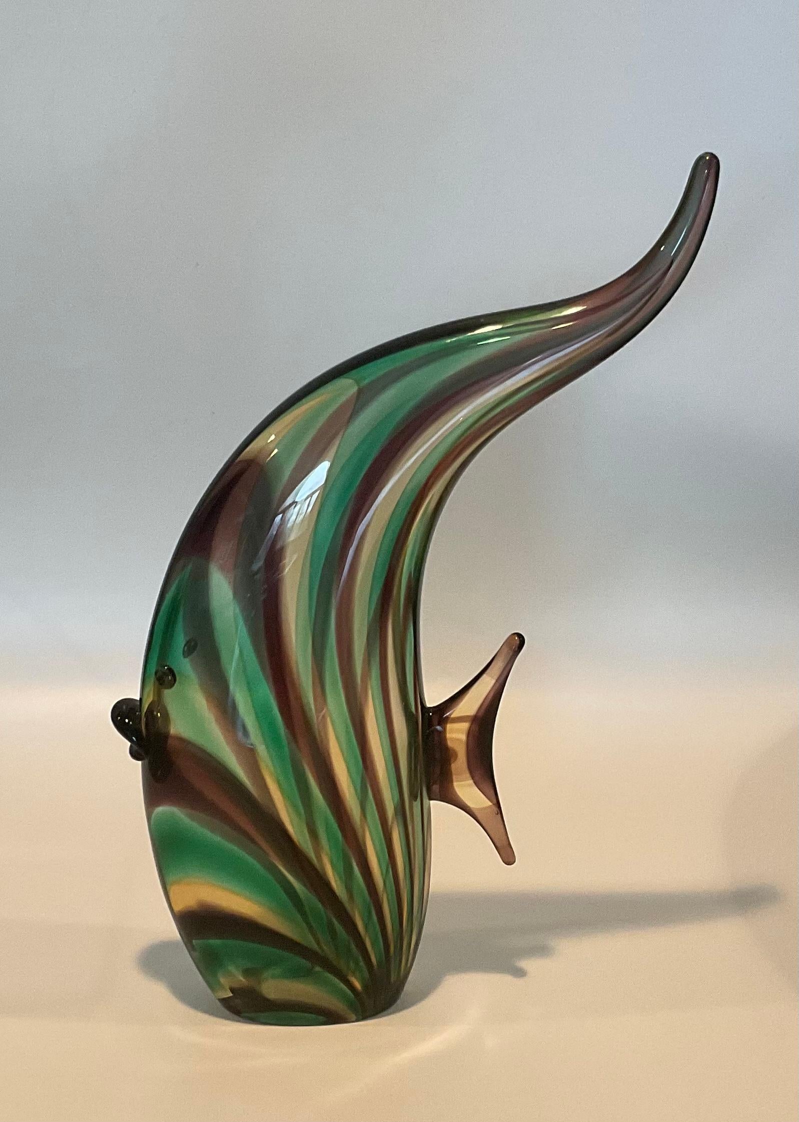 Mid-Century Modern Luigi Mellara Artist Signed Large Murano Art Glass Vibrant Striped Fish