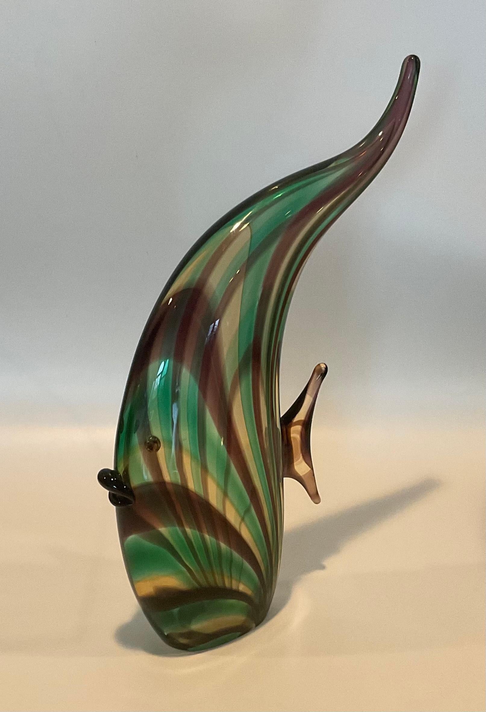 Italian Luigi Mellara Artist Signed Large Murano Art Glass Vibrant Striped Fish