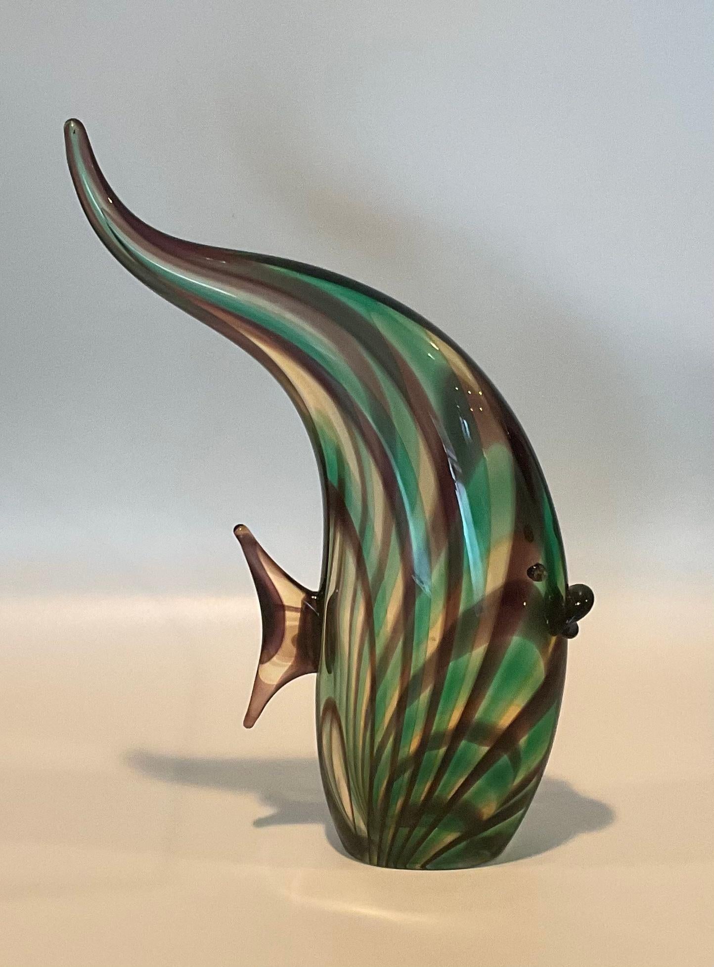 Late 20th Century Luigi Mellara Artist Signed Large Murano Art Glass Vibrant Striped Fish