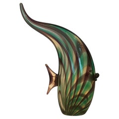 Luigi Mellara, signierter großer Murano-Kunstglas-Fisch mit lebhaften Streifen 