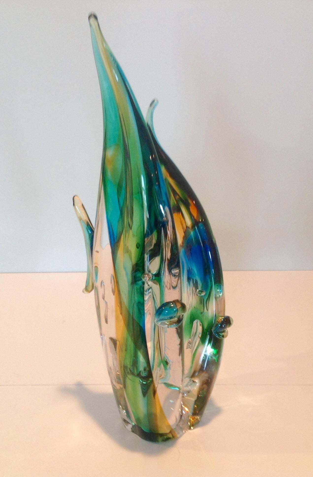 Mid-Century Modern Luigi Mellara Murano Double Fish Sculpture Signed by the Artist For Sale