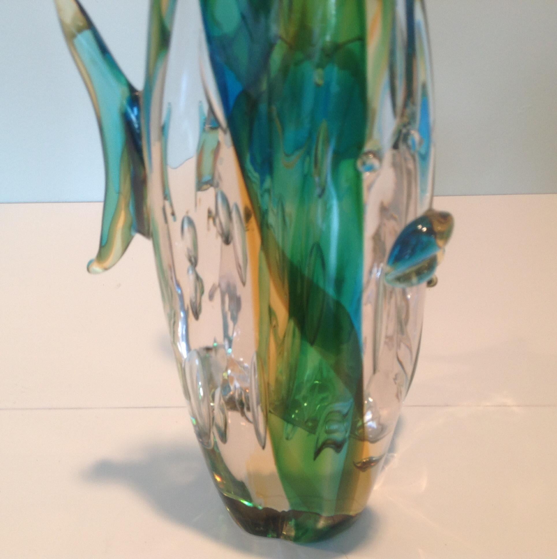Italian Luigi Mellara Murano Double Fish Sculpture Signed by the Artist For Sale