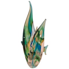 Luigi Mellara Murano Double Fish Sculpture Signed by the Artist