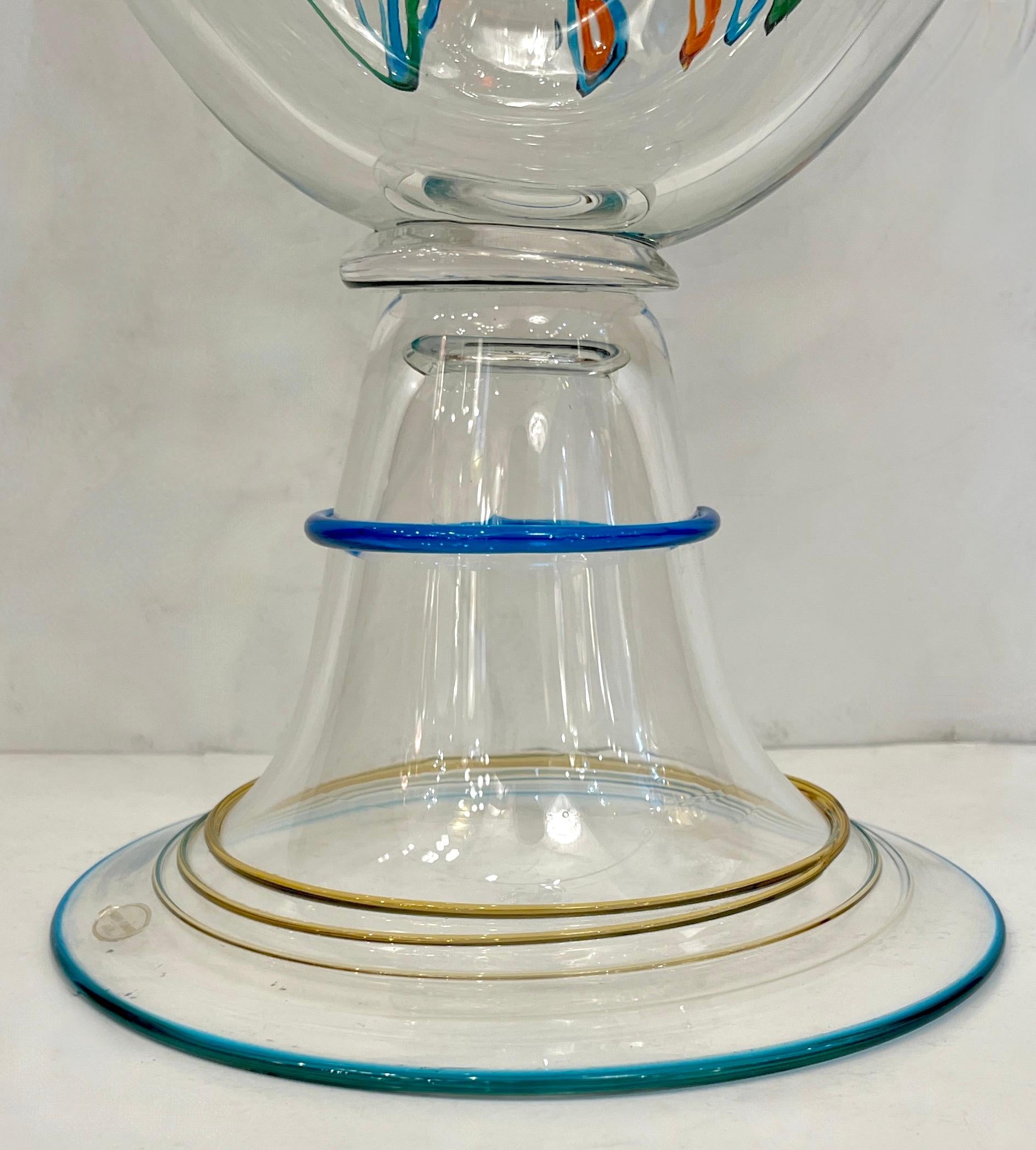 Luigi Mellara Picasso Homage italien vase sculpté en verre de Murano vert et bleu en vente 5