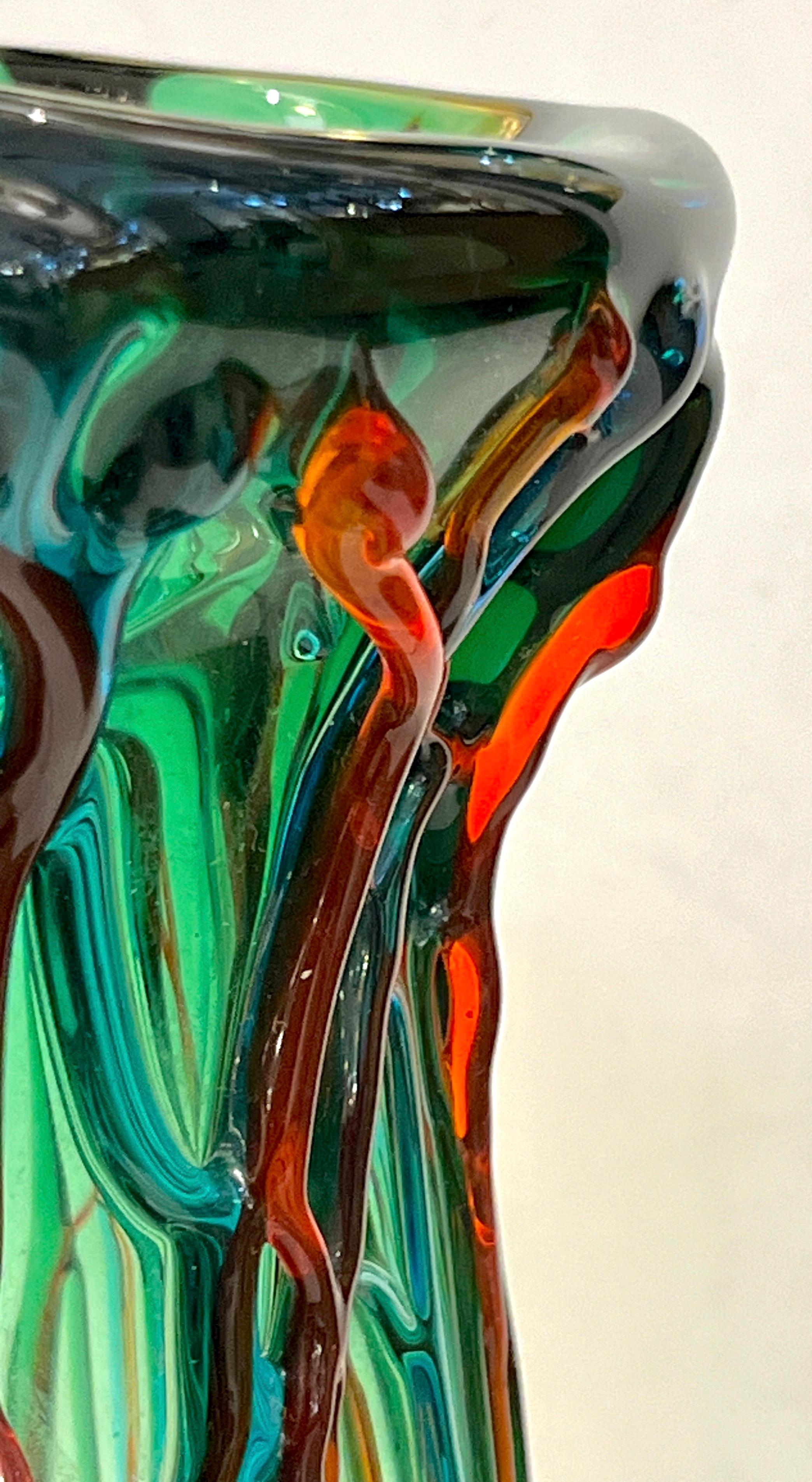 Luigi Mellara Picasso Homage Italian Green Blu Murano Glass Face Vase Sculpture For Sale 8