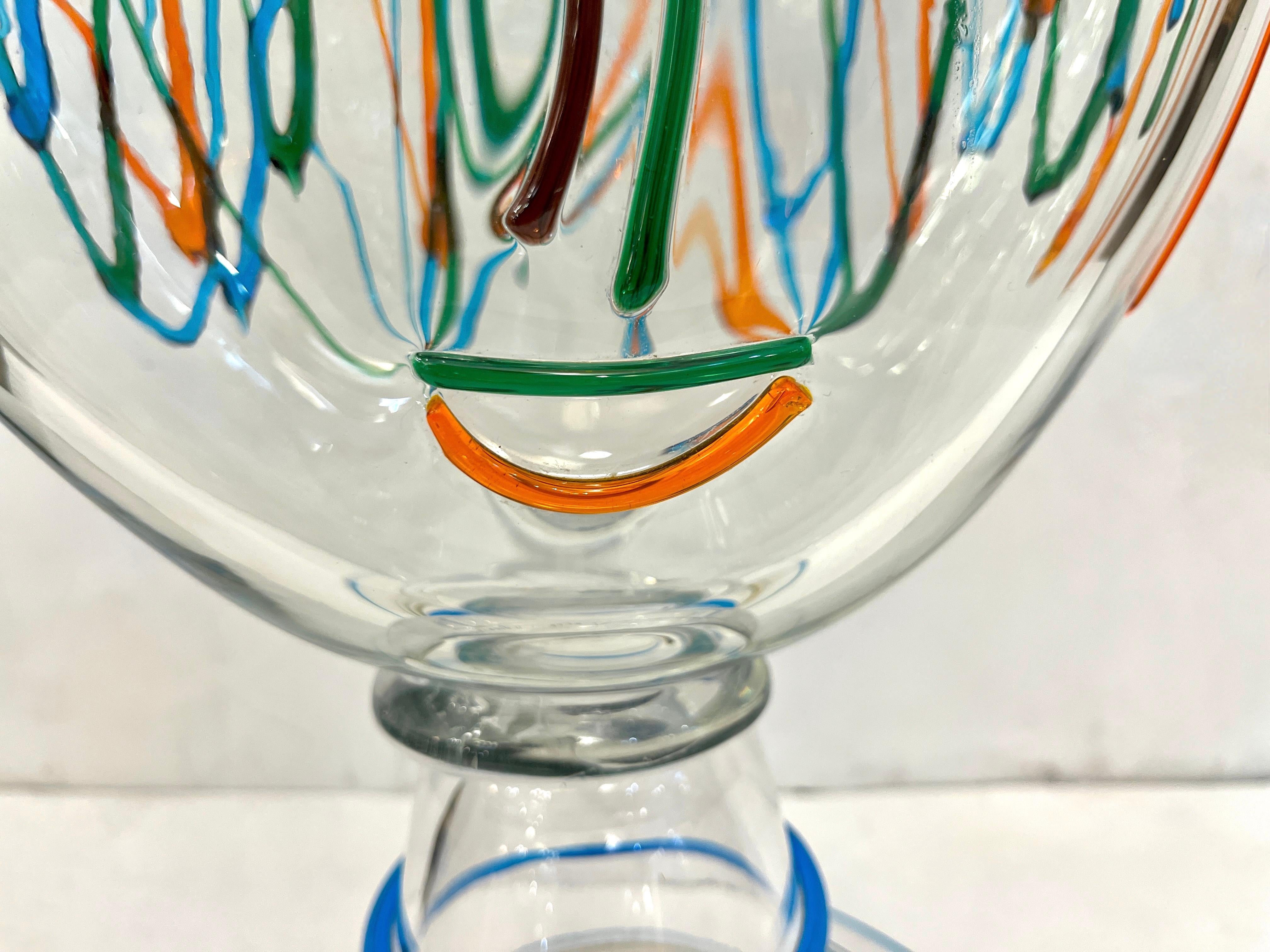 Luigi Mellara Picasso Homage Italian Green Blu Murano Glass Face Vase Sculpture For Sale 9