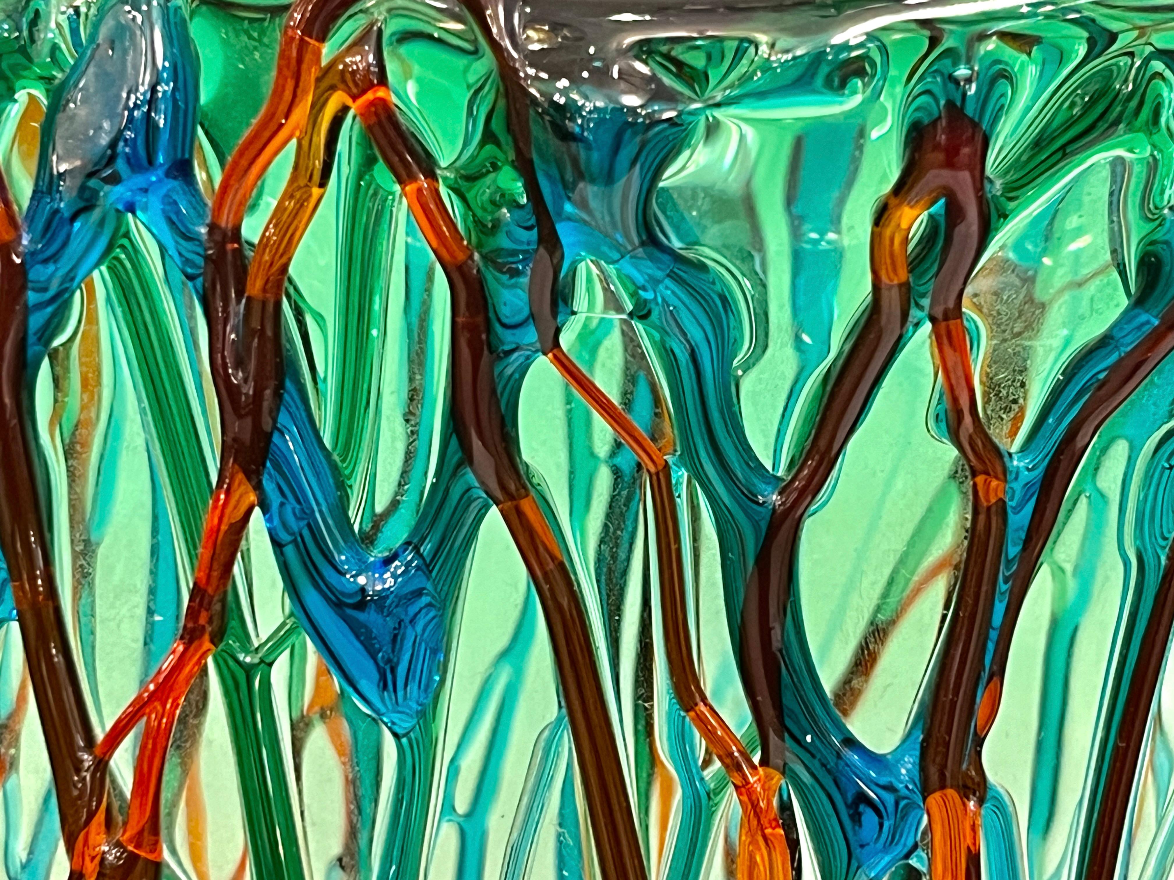 Verre brun Luigi Mellara Picasso Homage italien vase sculpté en verre de Murano vert et bleu en vente