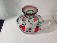 Luigi Mellara Signed Murano Art Glass Vase with Applied Grapes and Vines