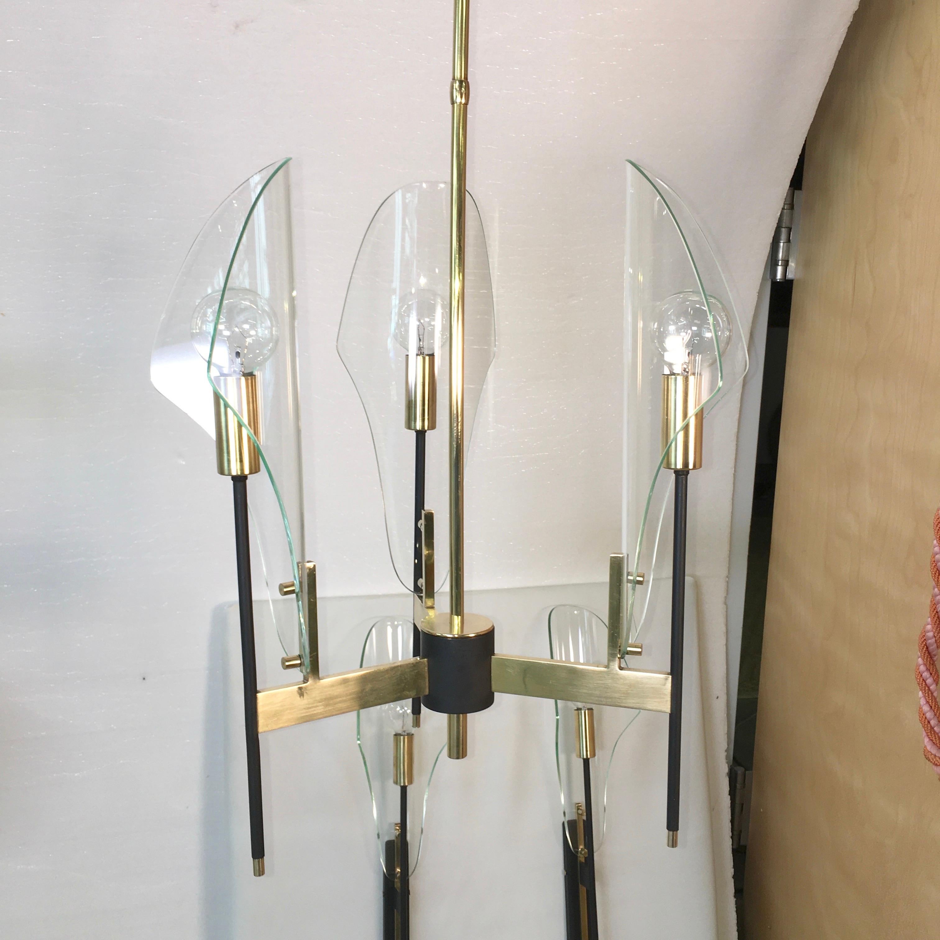 Luigi Molin 3-Light Chandelier with Curved Glass 2