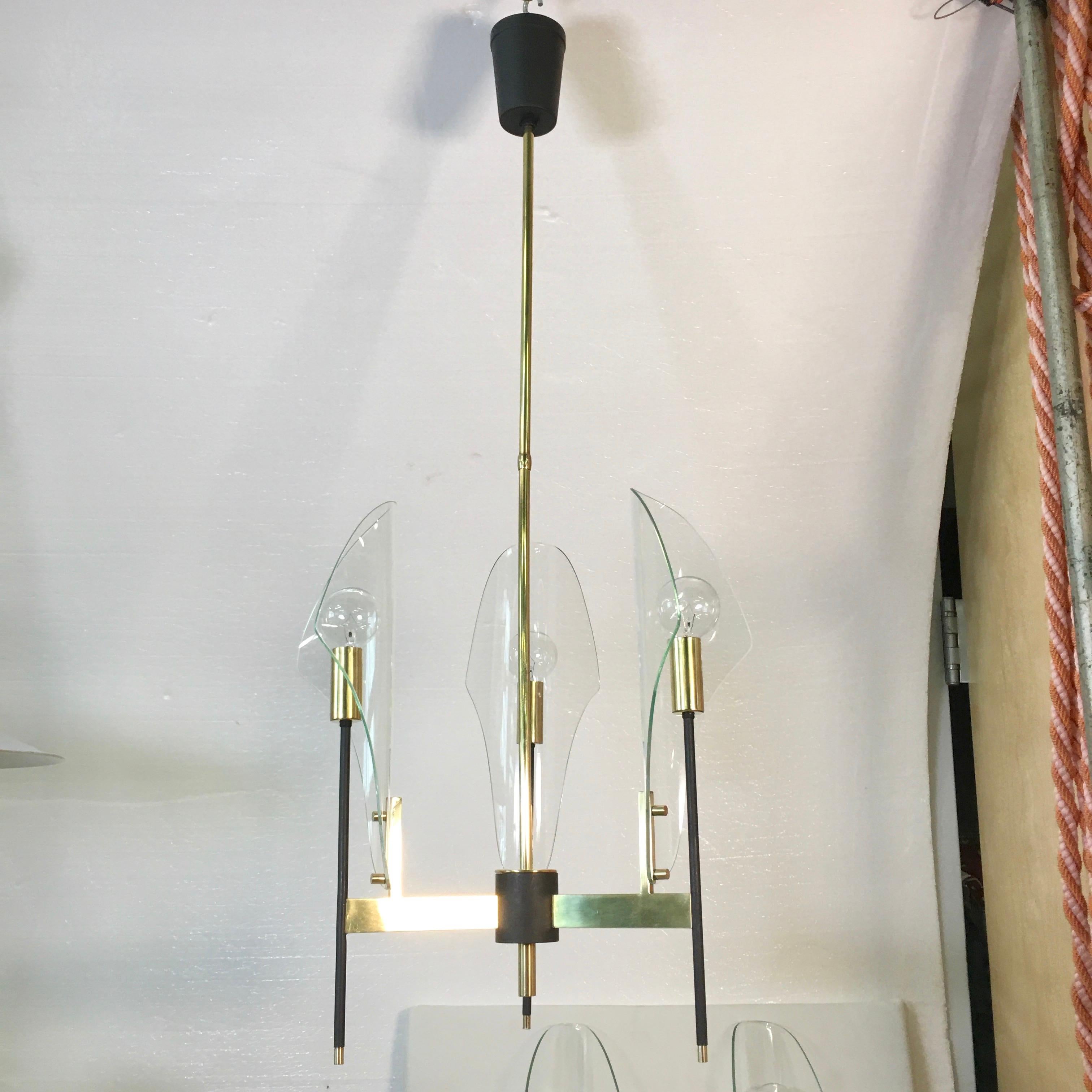 Luigi Molin 3-Light Chandelier with Curved Glass In Good Condition In Hanover, MA