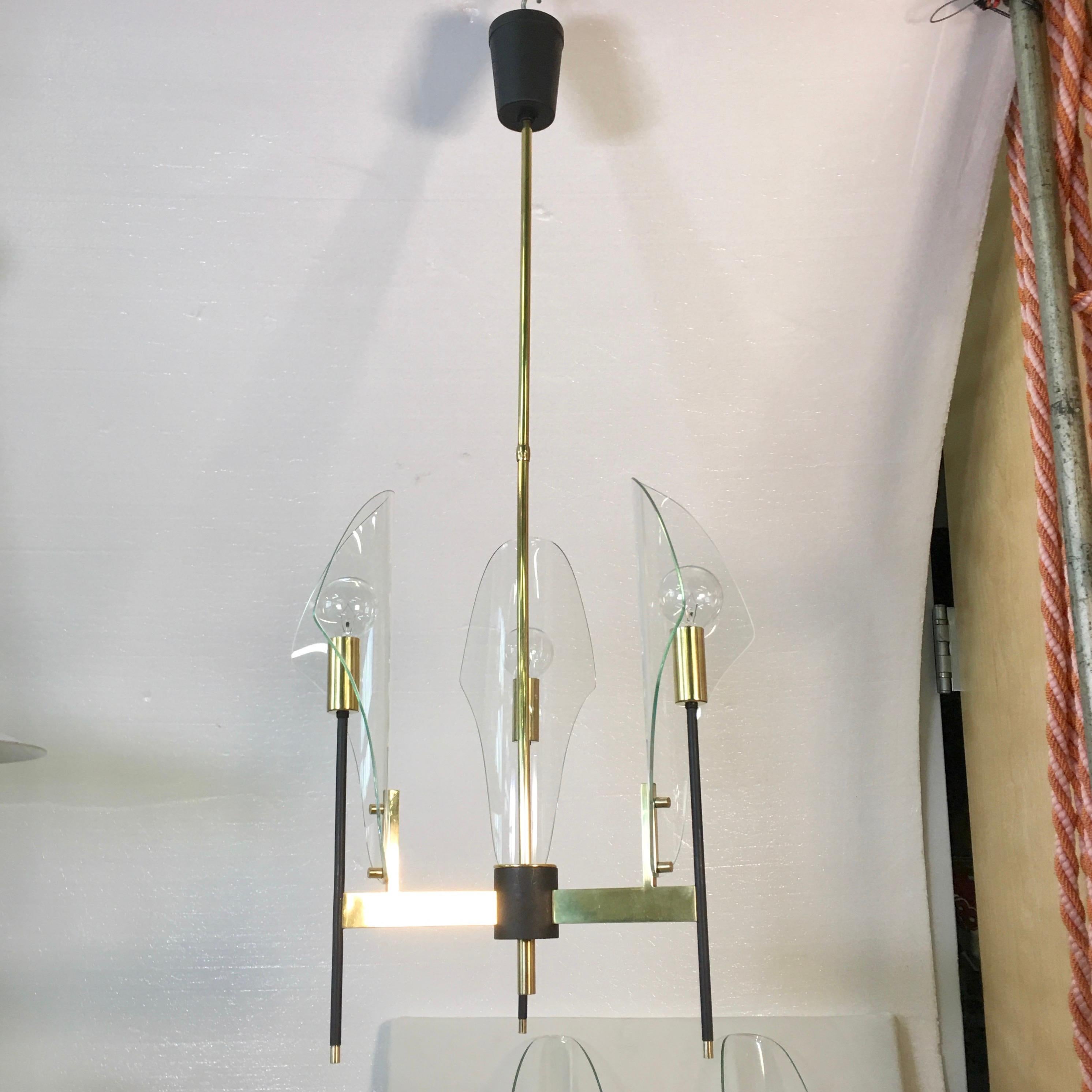 Mid-20th Century Luigi Molin 3-Light Chandelier with Curved Glass