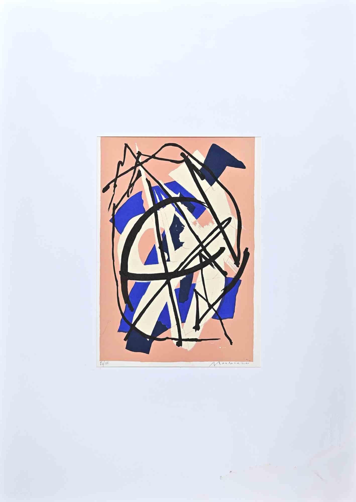 Composition abstraite - Lithographie originale de Luigi Montanarini - 1973