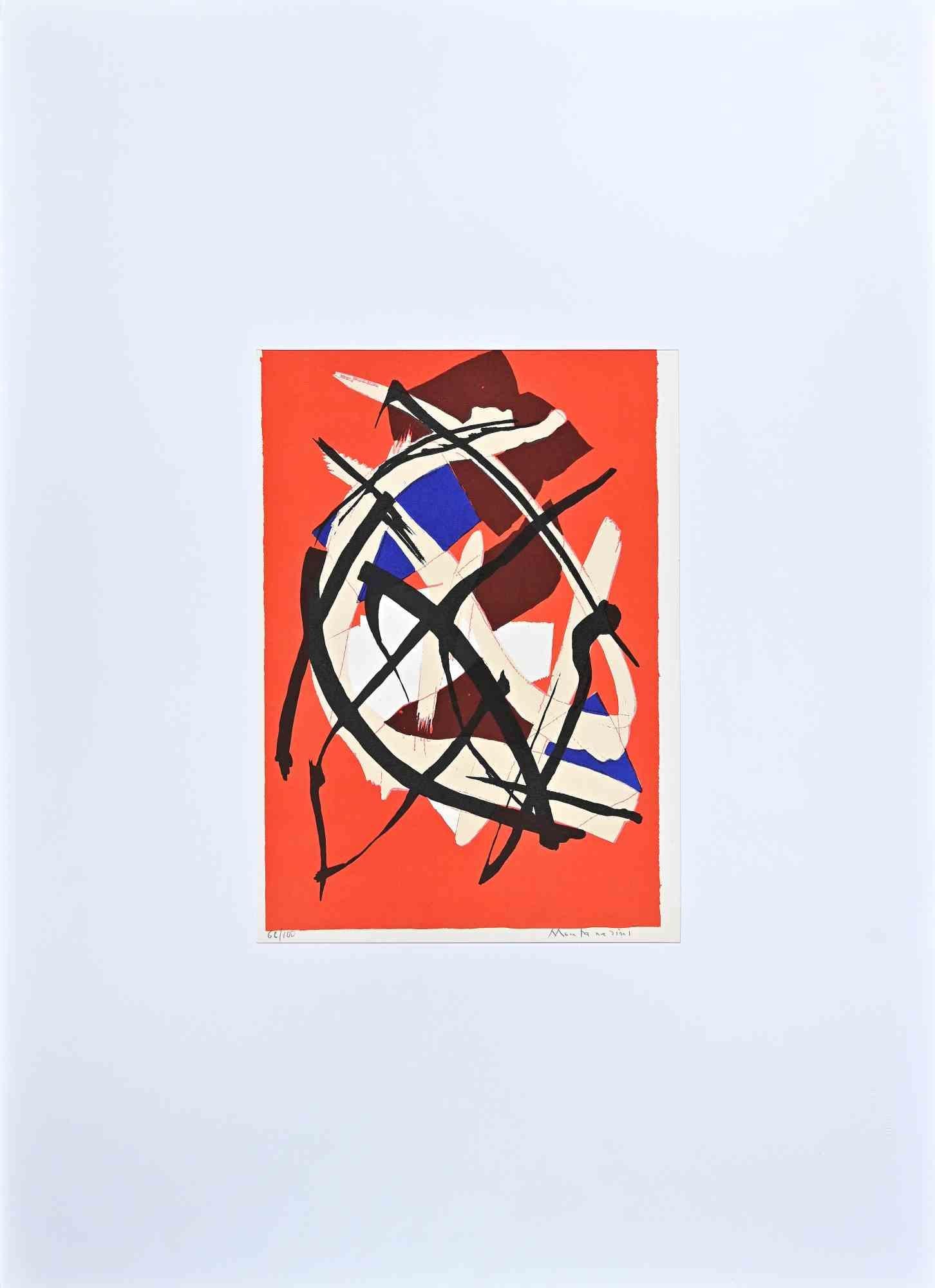 Abstract Composition is an Original Lithograph realized by Luigi Montanarini in 1973.

Limited edition of 100 copies, editor "La Nuova Foglio SPA".

Very good condition on a white cardboard passpartout (70x50 cm).

Hand-signed and numbered by the