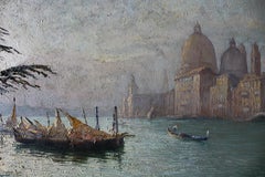 Peinture à l'huile sur le canal de Venise, Basilique de Santa Maria della Salute, Luigi Morelli