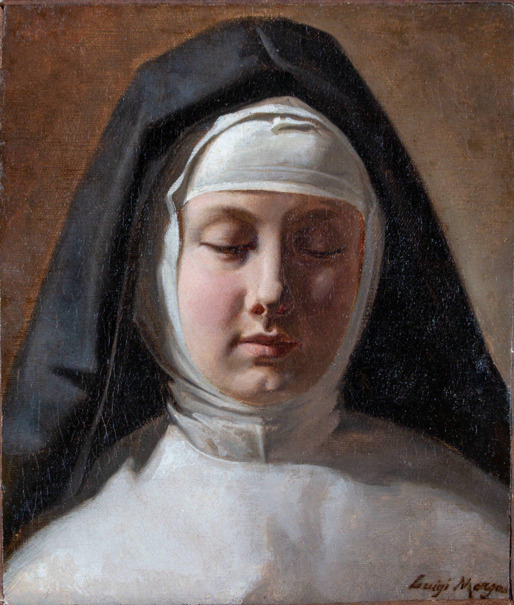 Retrato de monja de finales del siglo XIX, artista italiano - Painting de Luigi Morgari