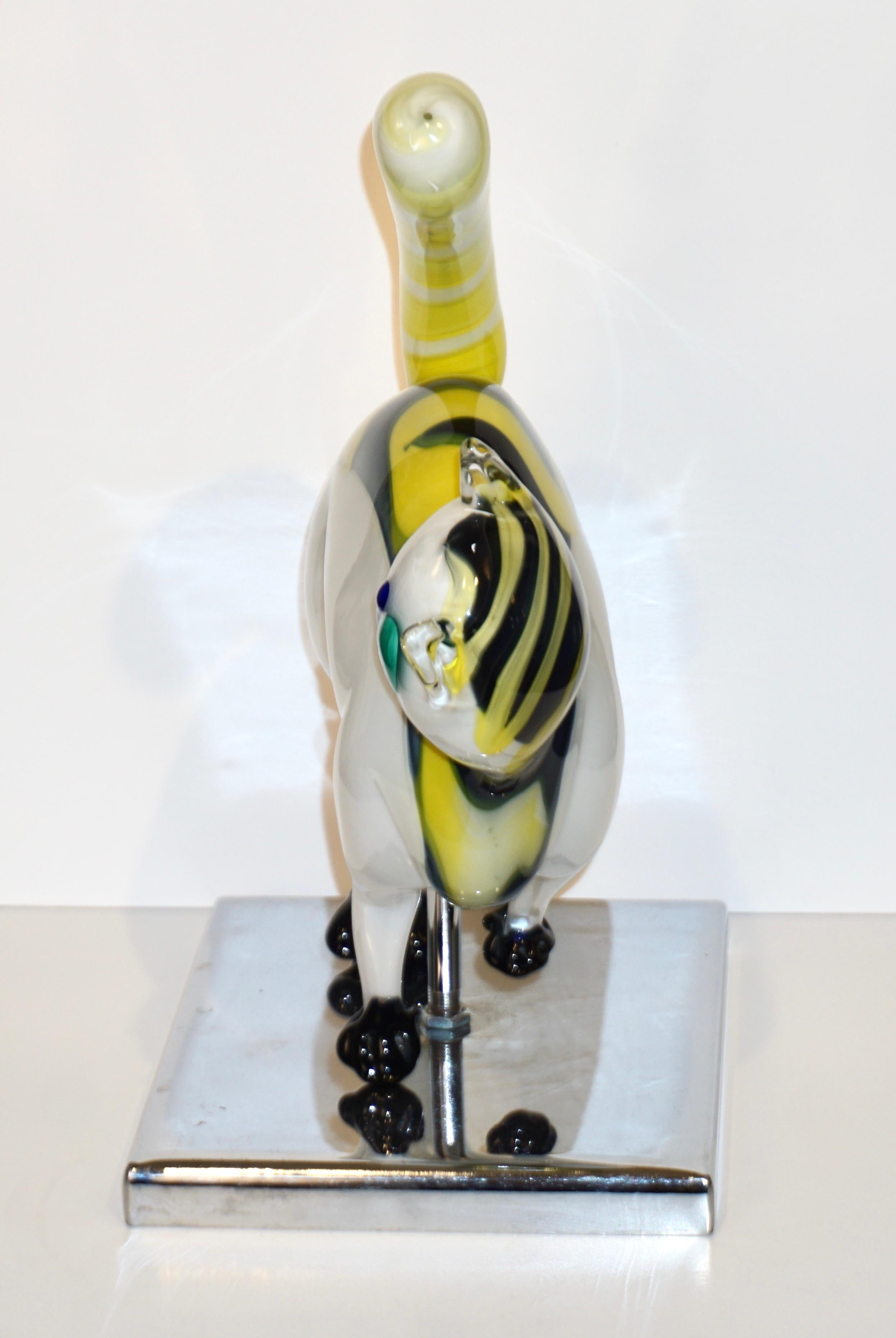 Alfredo Barbini Italian Modernist White Yellow Murano Art Glass Cat Sculpture For Sale 5