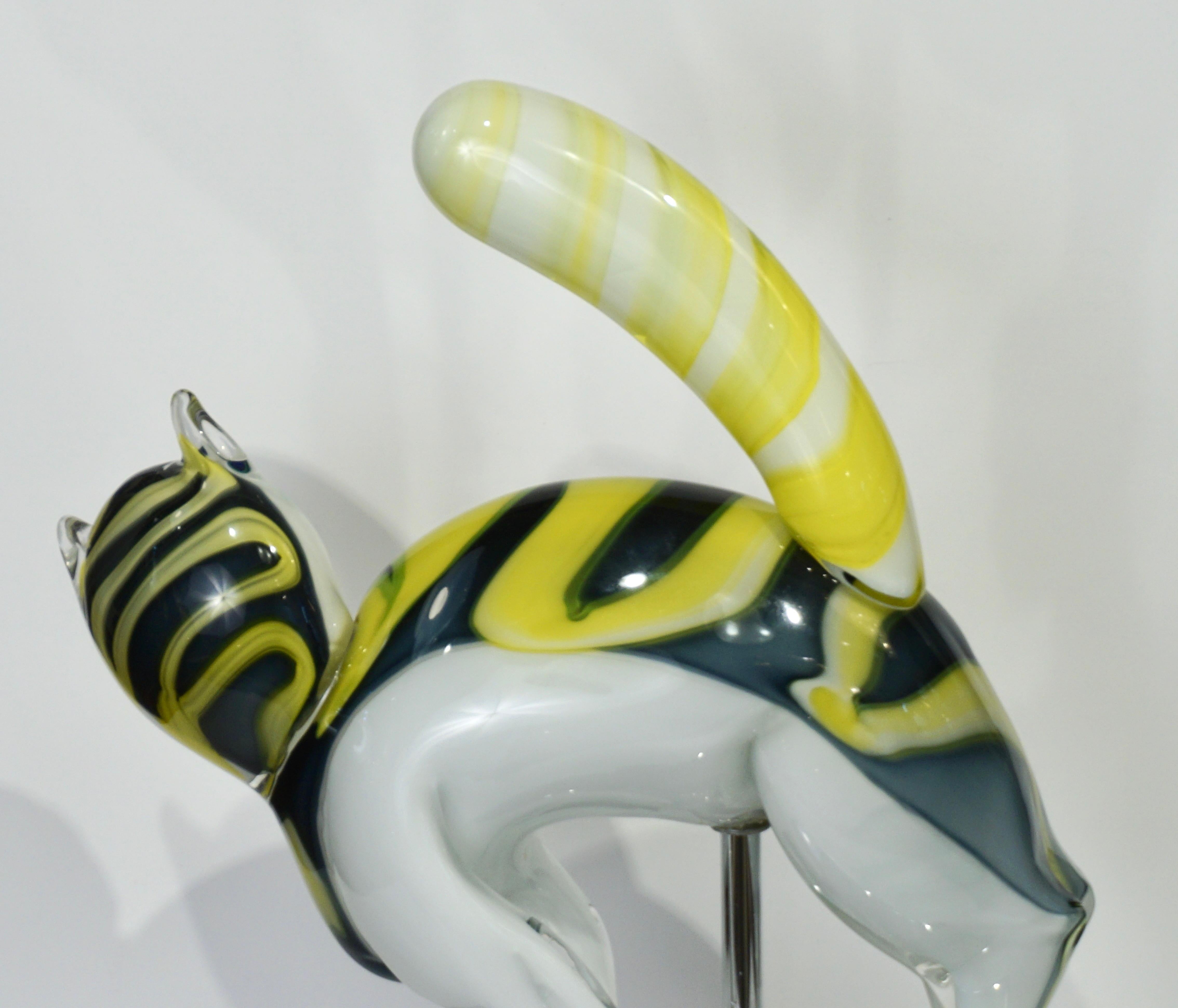 Sculpture de chat en verre d'art de Murano blanc et jaune de style moderniste italien d'Alfredo Barbini en vente 8