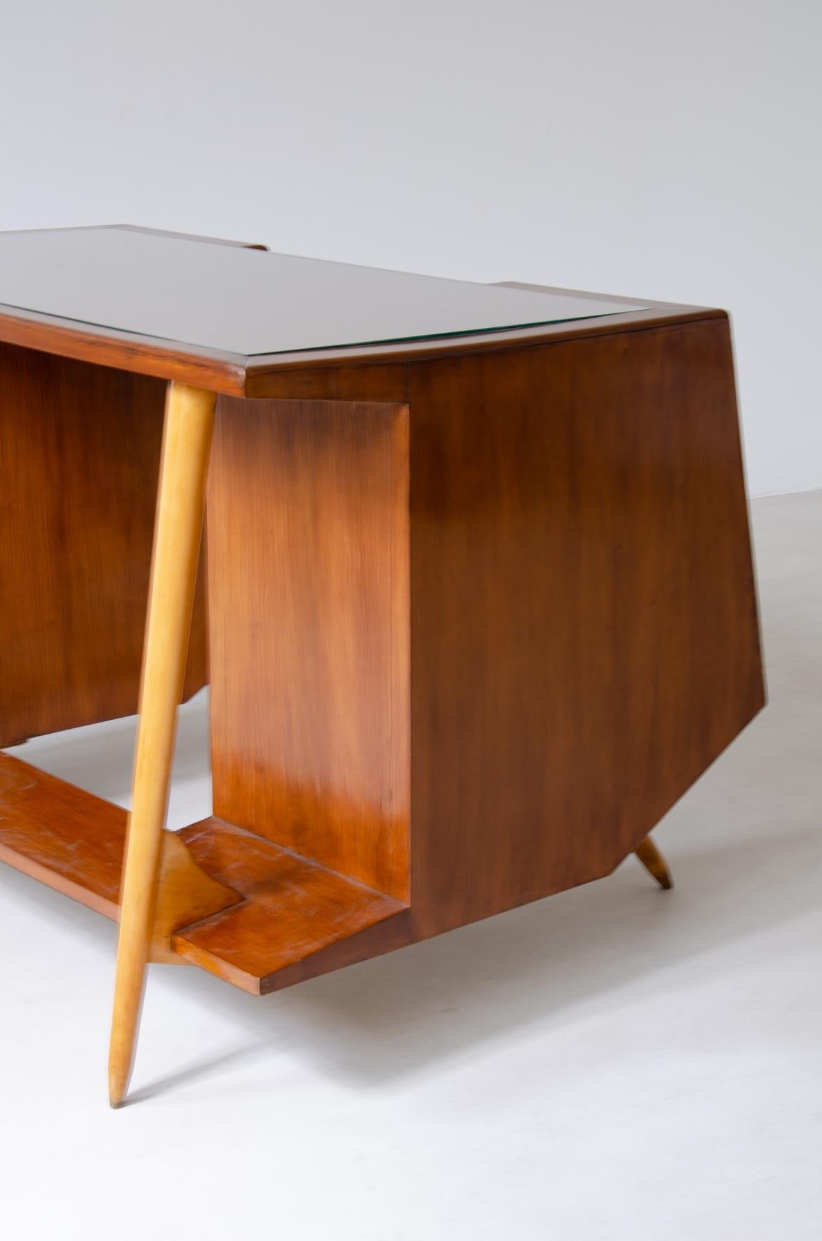 Italian Luigi Olivieri , rare modernist desk in walnut and blond maple For Sale