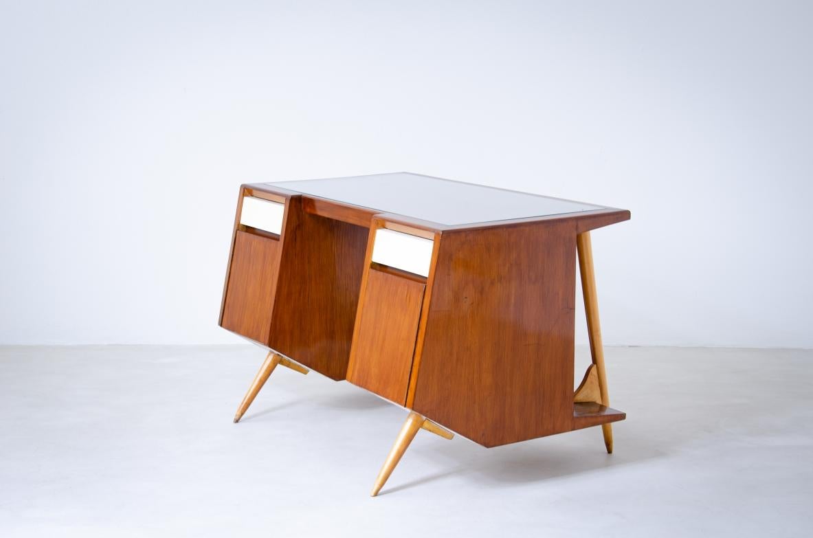 20th Century Luigi Olivieri , rare modernist desk in walnut and blond maple For Sale