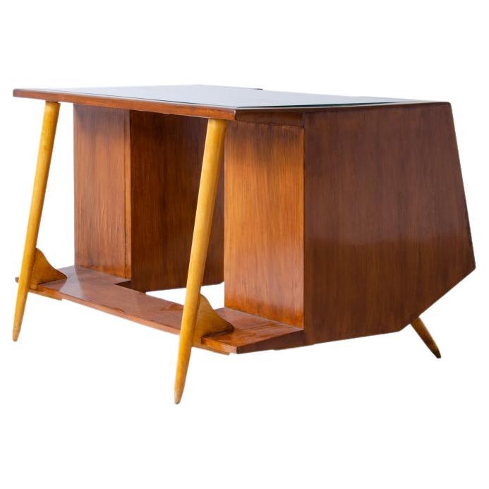 Luigi Olivieri , rare modernist desk in walnut and blond maple