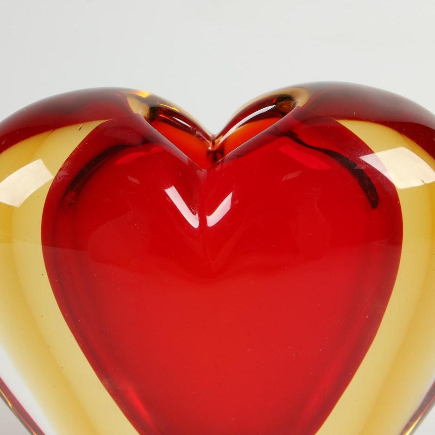 Mid-Century Modern Luigi Onesto for Murano Heart Shaped Sommerso Glass Vase
