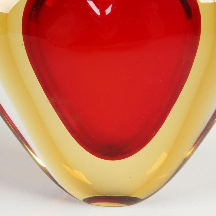 Italian Luigi Onesto for Murano Heart Shaped Sommerso Glass Vase 