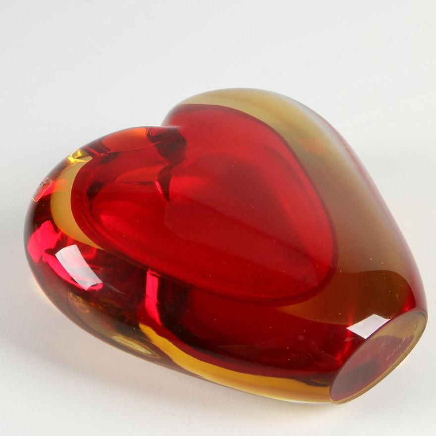 Late 20th Century Luigi Onesto for Murano Heart Shaped Sommerso Glass Vase 