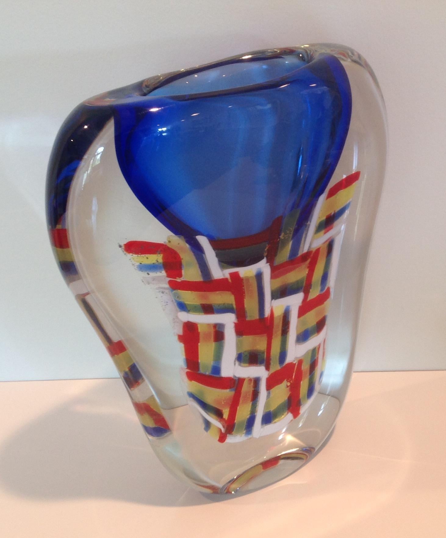 Late 20th Century Luigi Onesto Monumental Complicated Sculptural Murano Patchwork Sommerso Vase  For Sale