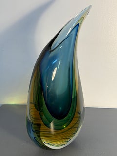Luigi Onesto Murano Art Glass Sculpture with Blue and Green Sommerso Decoration
