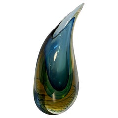 Luigi Onesto Murano Art Glass Sculpture with Blue and Green Sommerso Decoration