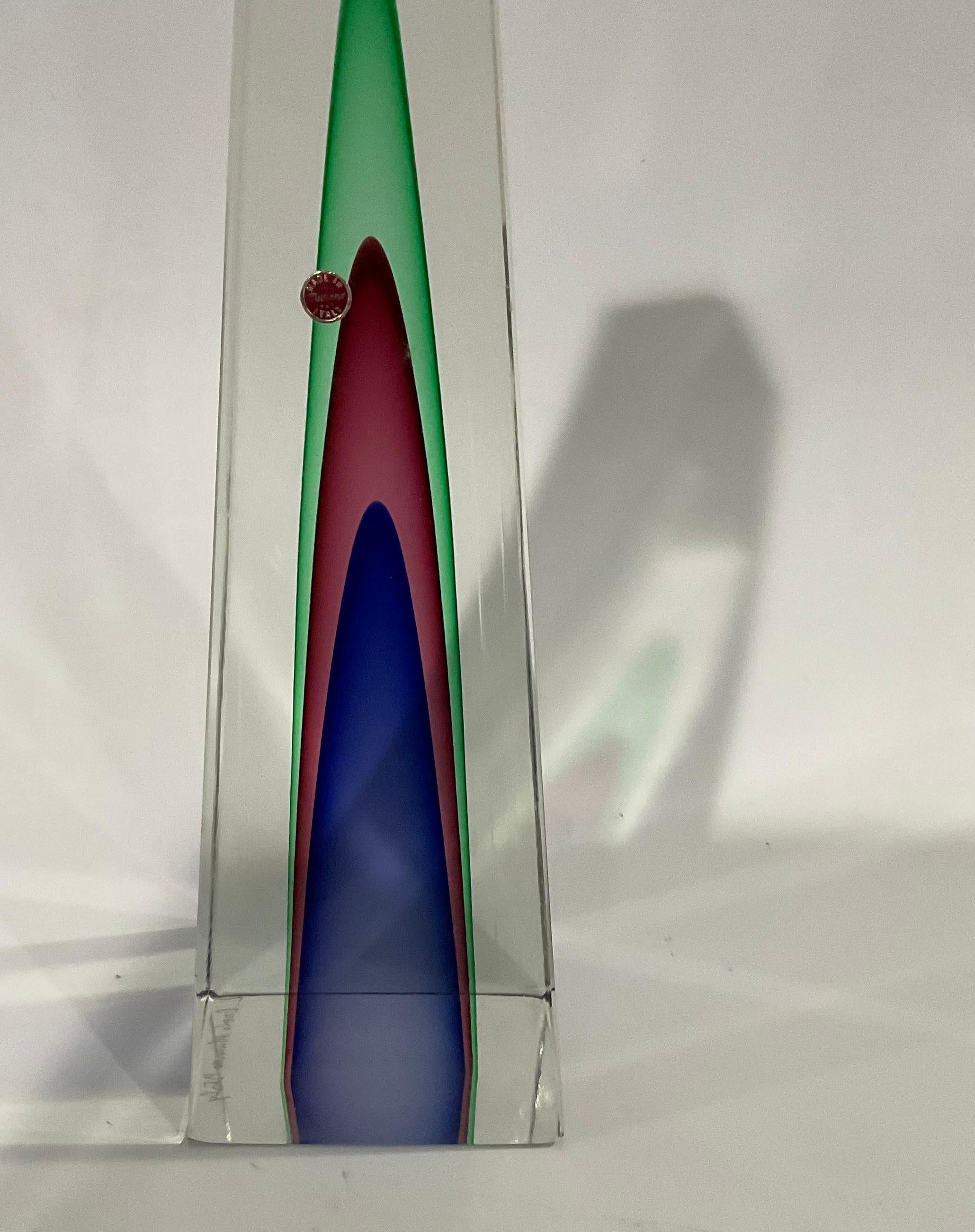 Italian Luigi Onesto Murano Glass Obelisk Sculpture in Multi Color Sommerso Glass