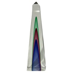 Sculpture d'obélisque en verre de Murano Luigi Onesto en verre Sommerso multicolore 