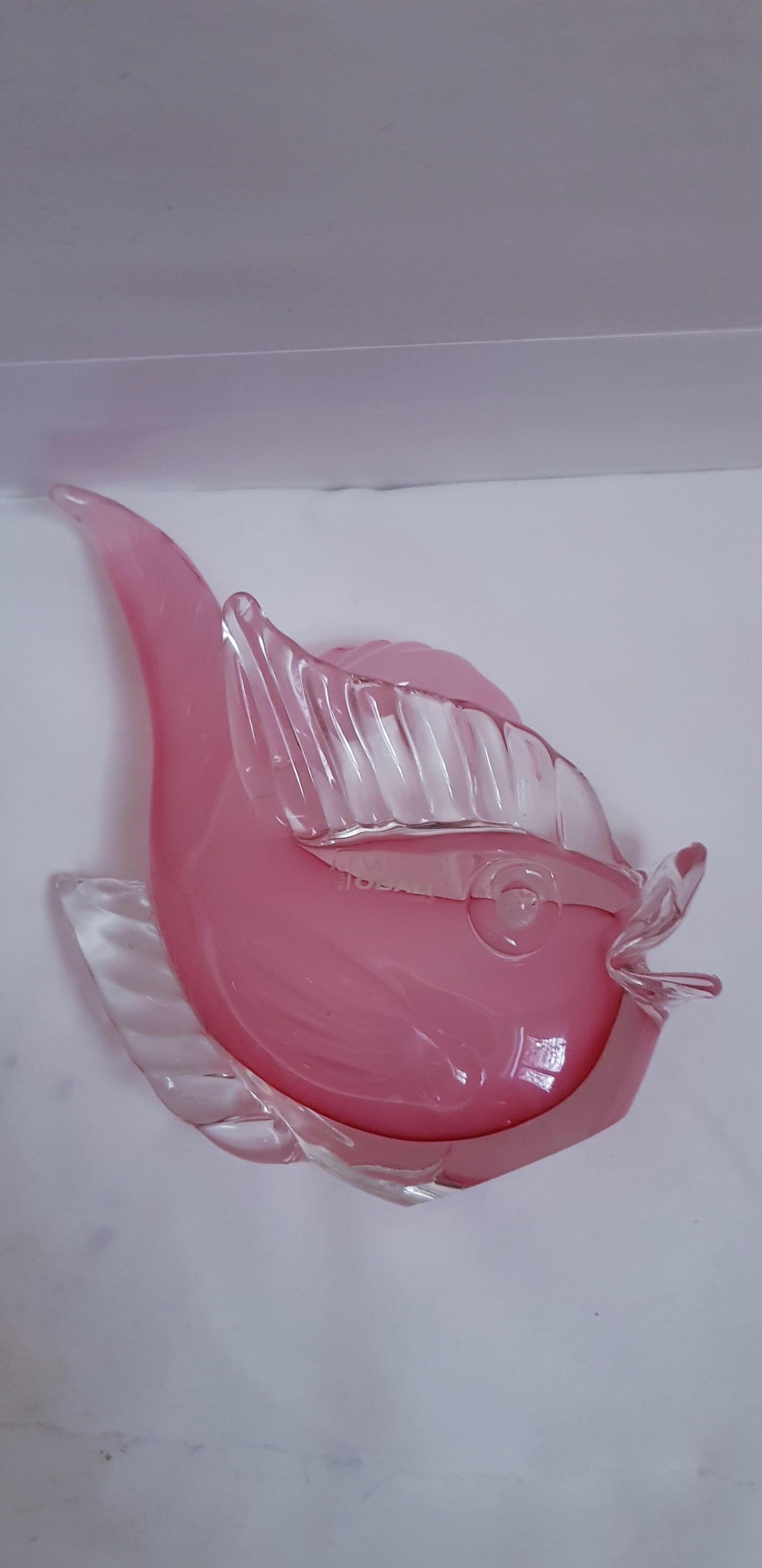 Italian Luigi Onesto Pink Alabastro Murano Glass Fish For Sale