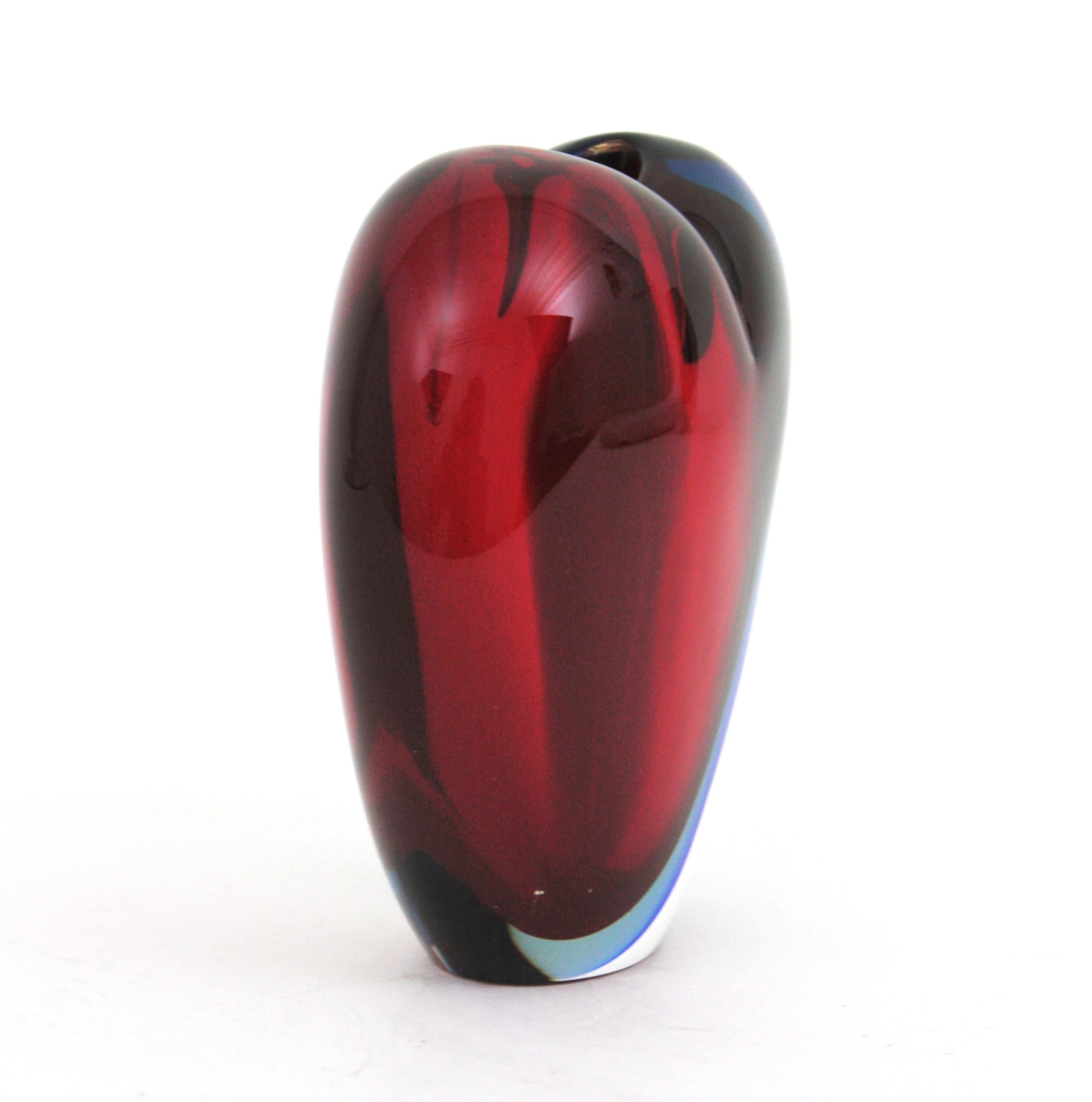 Luigi Onesto Signed Murano Heart Shaped Sommerso Art Glass Vase For Sale 7