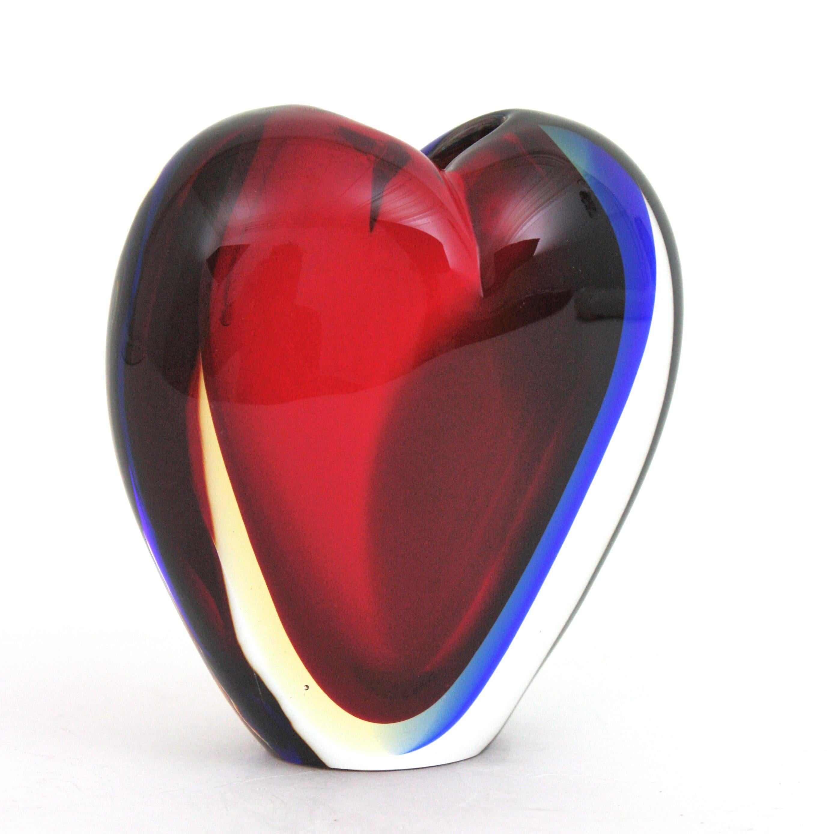 Luigi Onesto Signed Murano Heart Shaped Sommerso Art Glass Vase For Sale 8