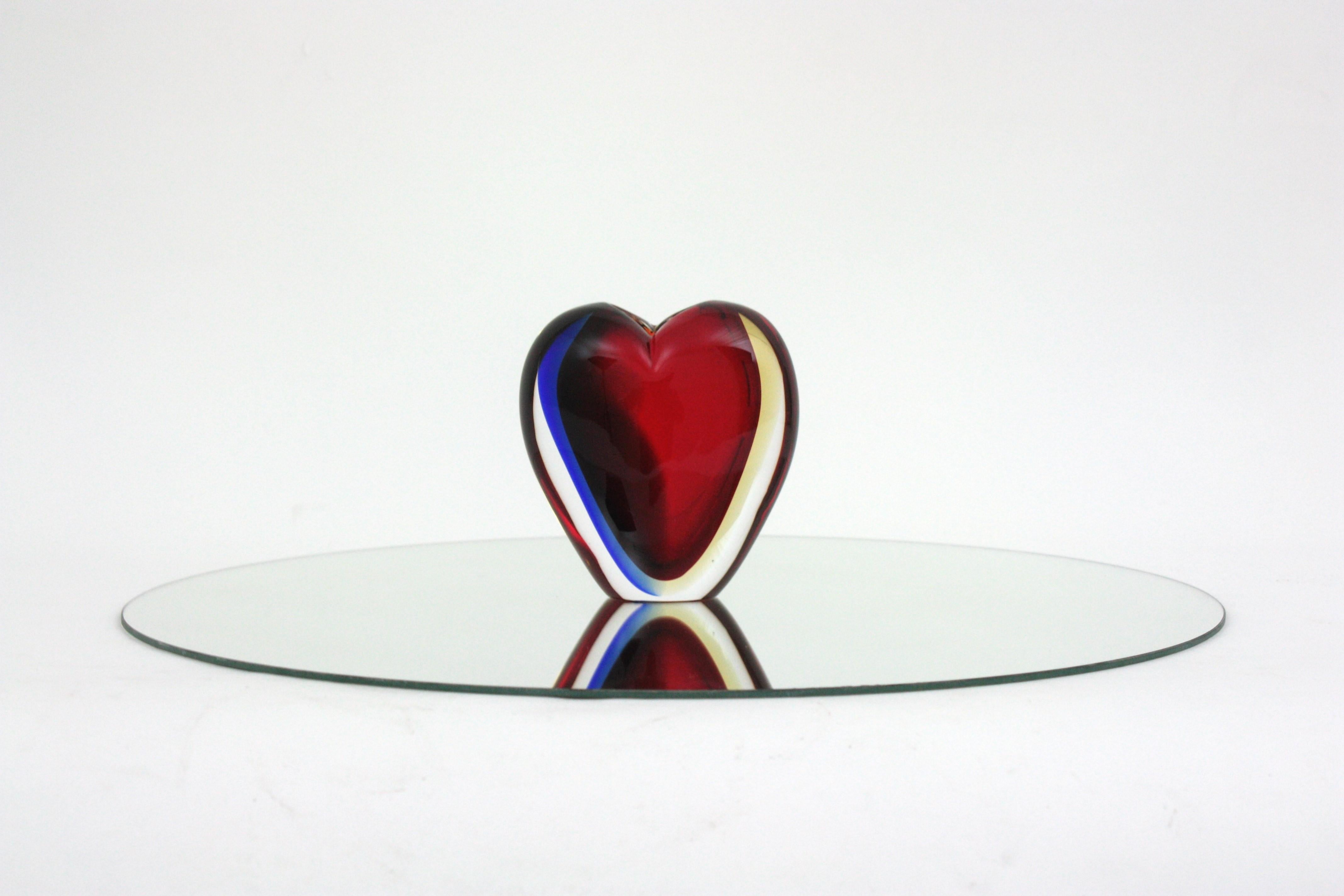 Luigi Onesto Signed Murano Heart Shaped Sommerso Art Glass Vase For Sale 10