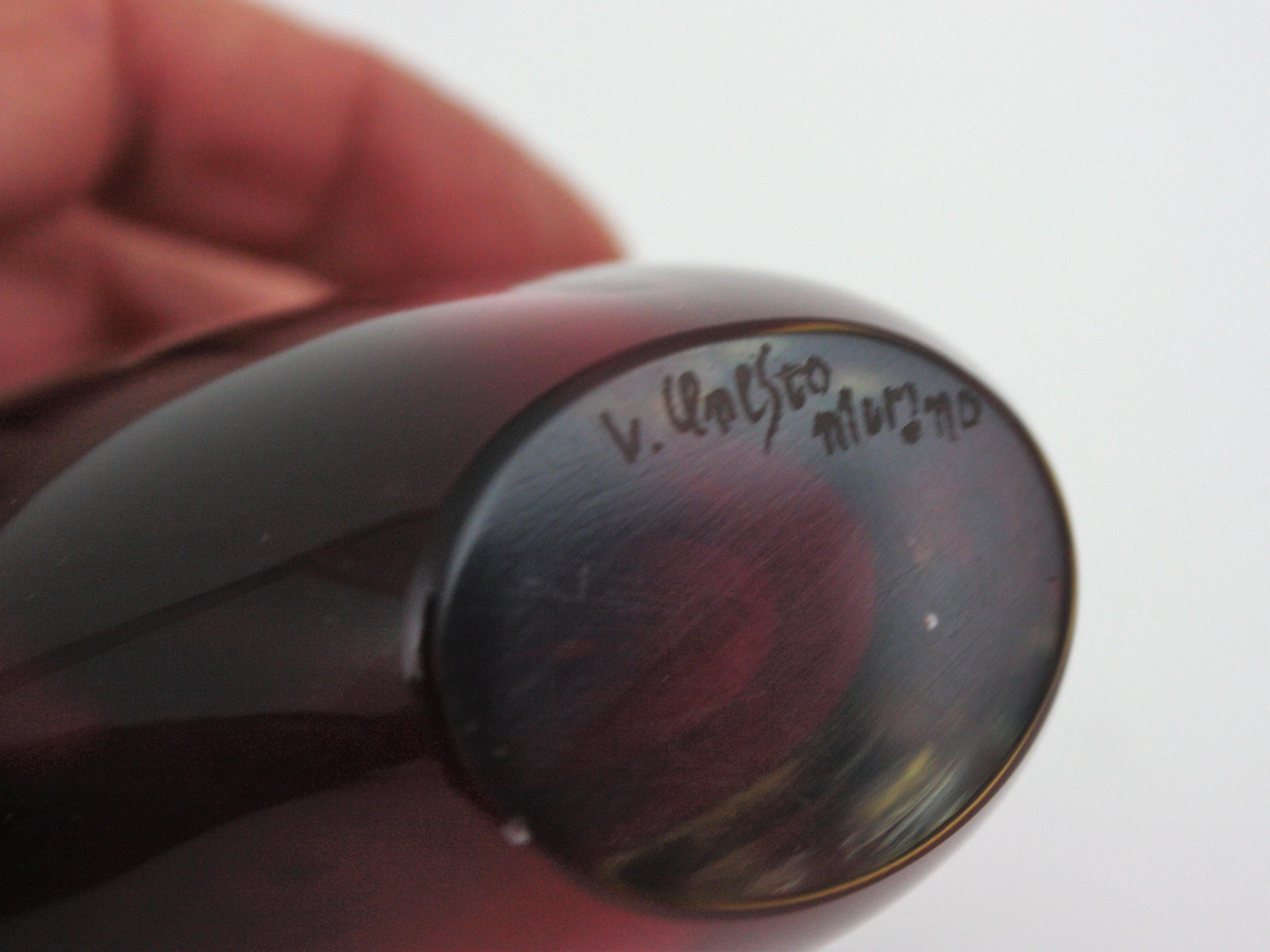Luigi Onesto Signed Murano Heart Shaped Sommerso Art Glass Vase For Sale 11
