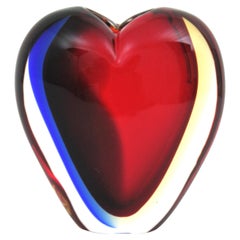 Luigi Onesto Jarrón de cristal artístico Sommerso de Murano firmado en forma de corazón