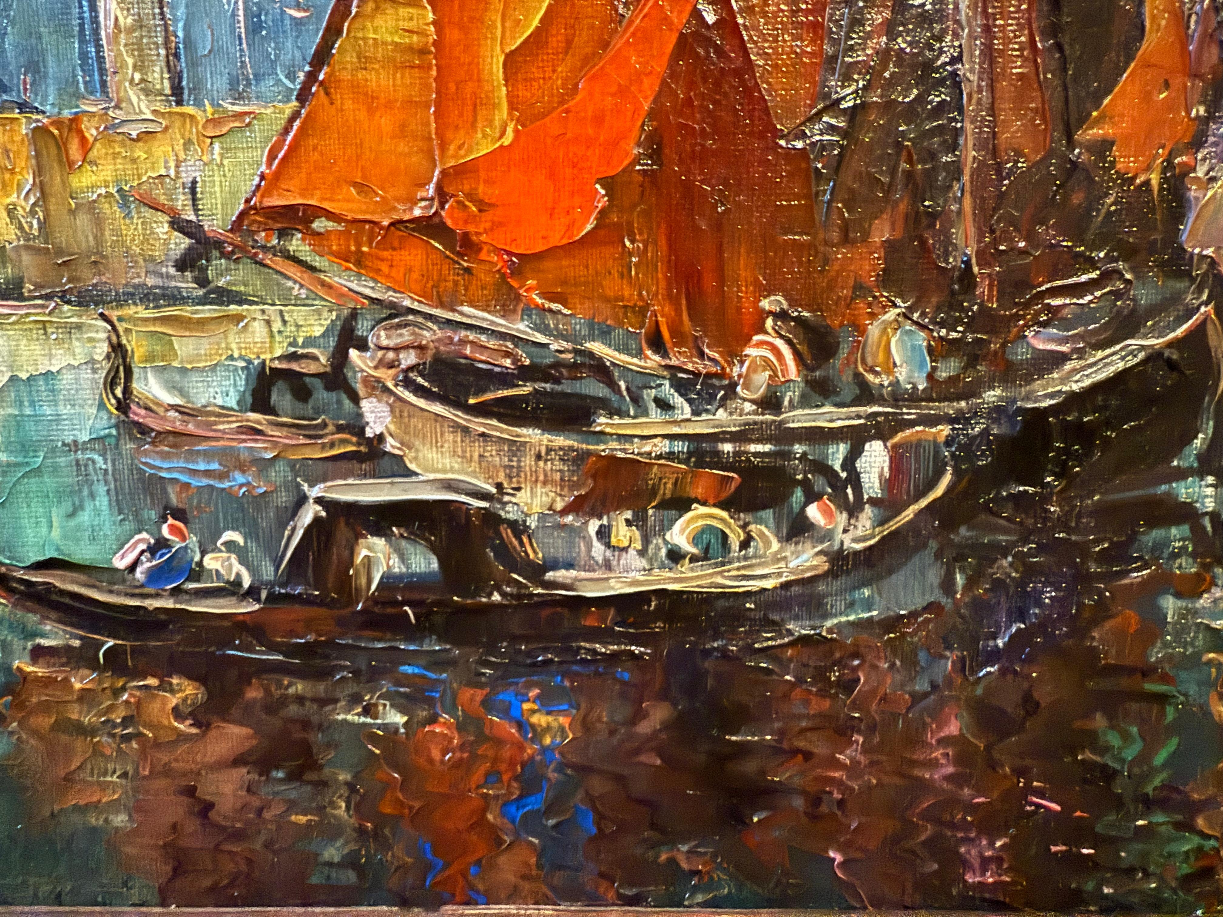 View of St Mark’s from Venetian Lagoon, impasto ships contemporary For Sale 6