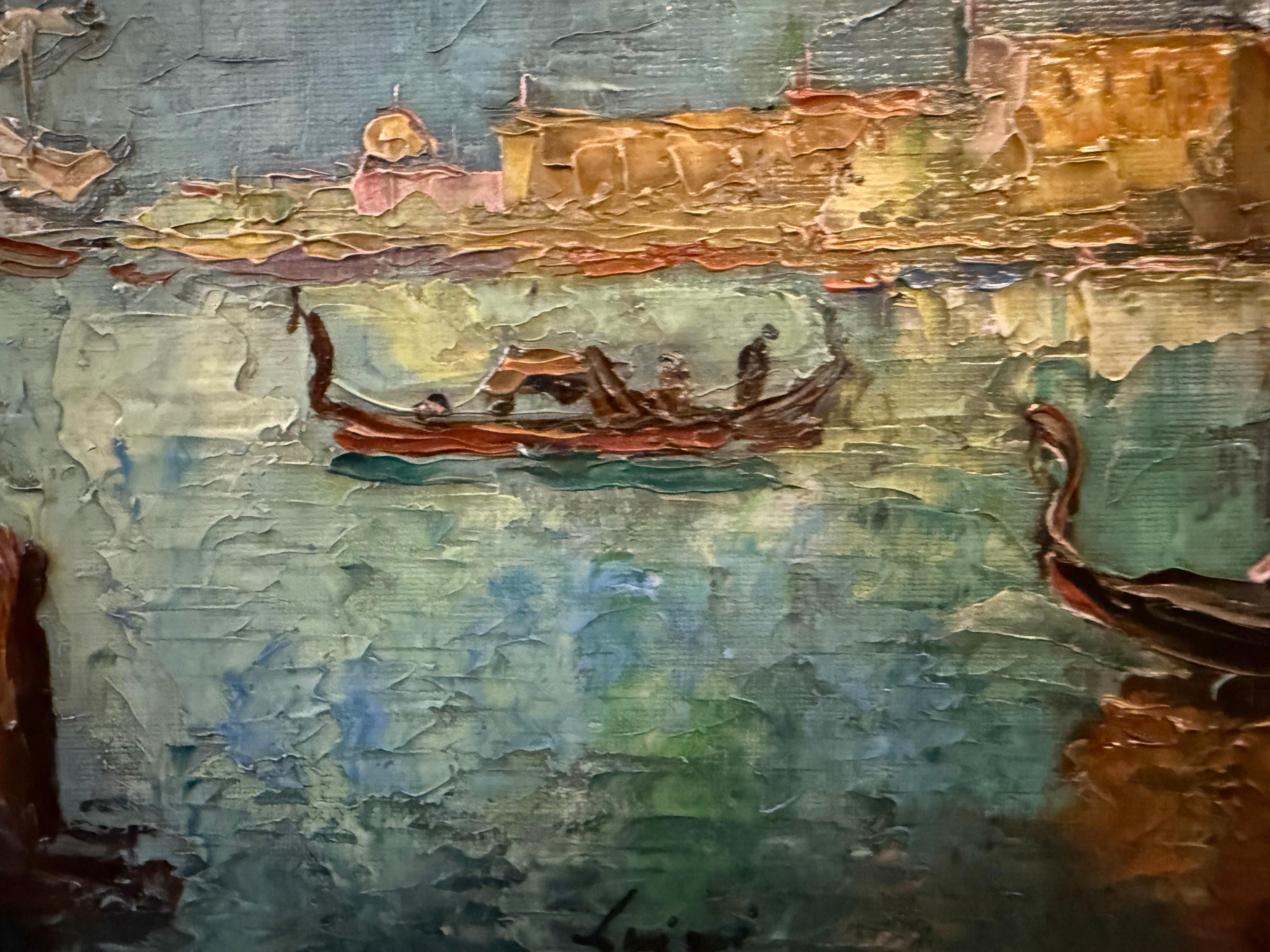 View of St Mark’s from Venetian Lagoon, impasto ships contemporary For Sale 8