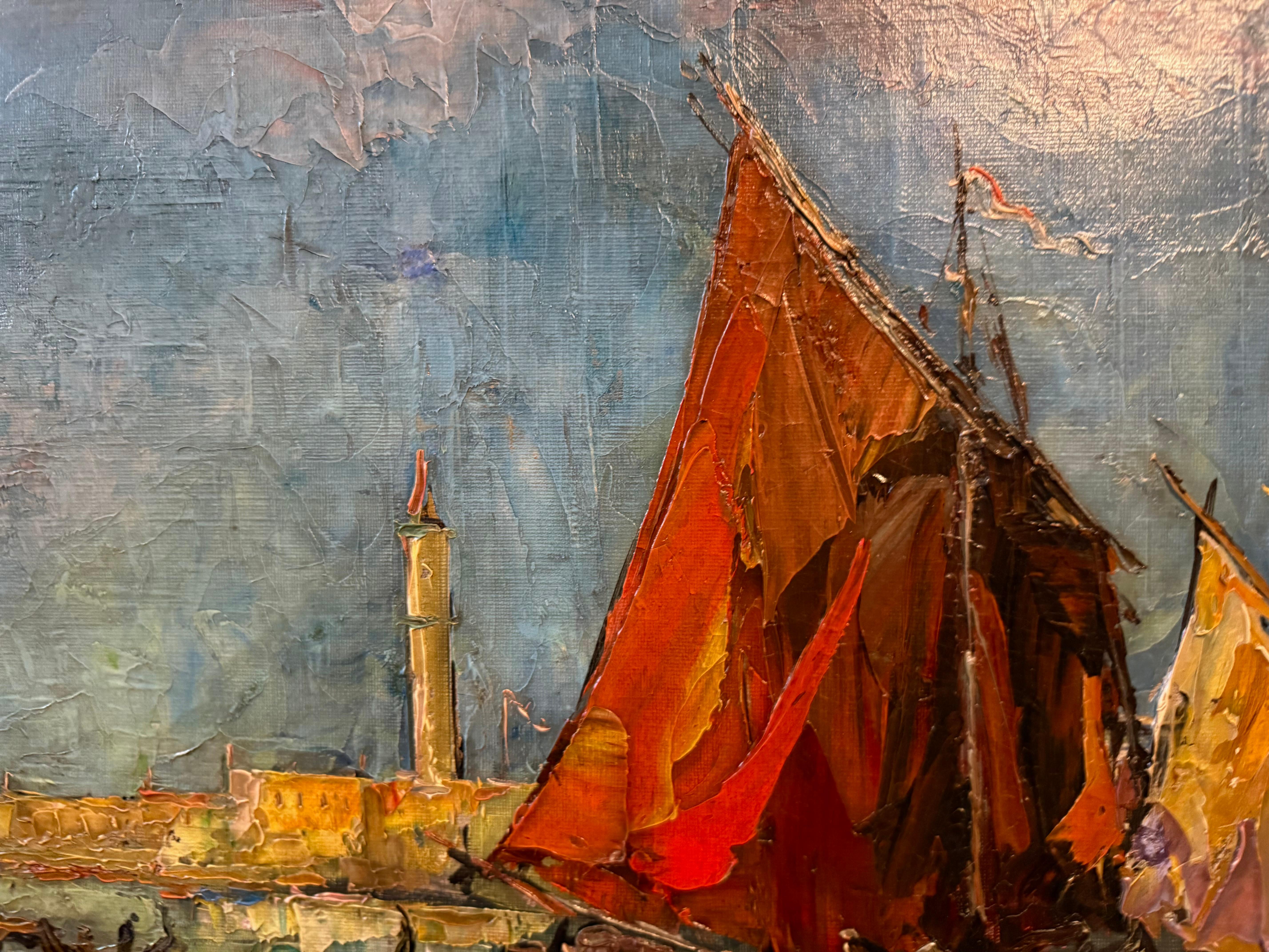 View of St Mark’s from Venetian Lagoon, impasto ships contemporary For Sale 2
