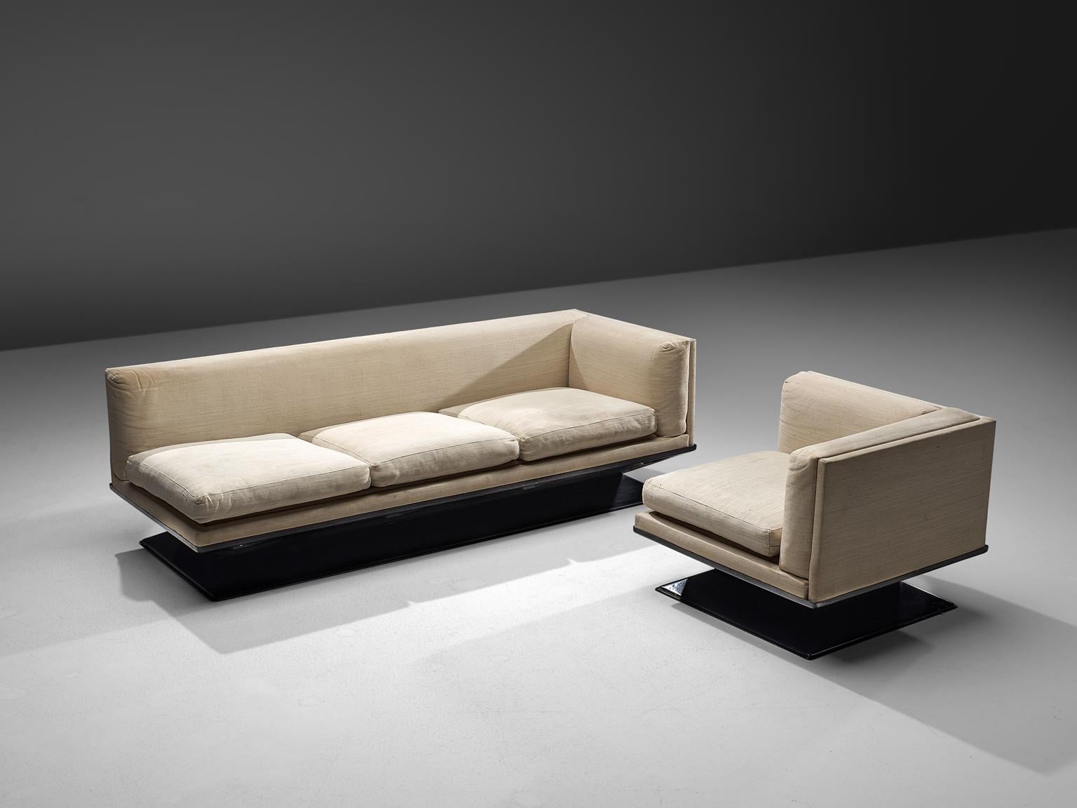 Mid-Century Modern Luigi Pellegrin for MIM Roma Lounge Set with Off-White Fabric