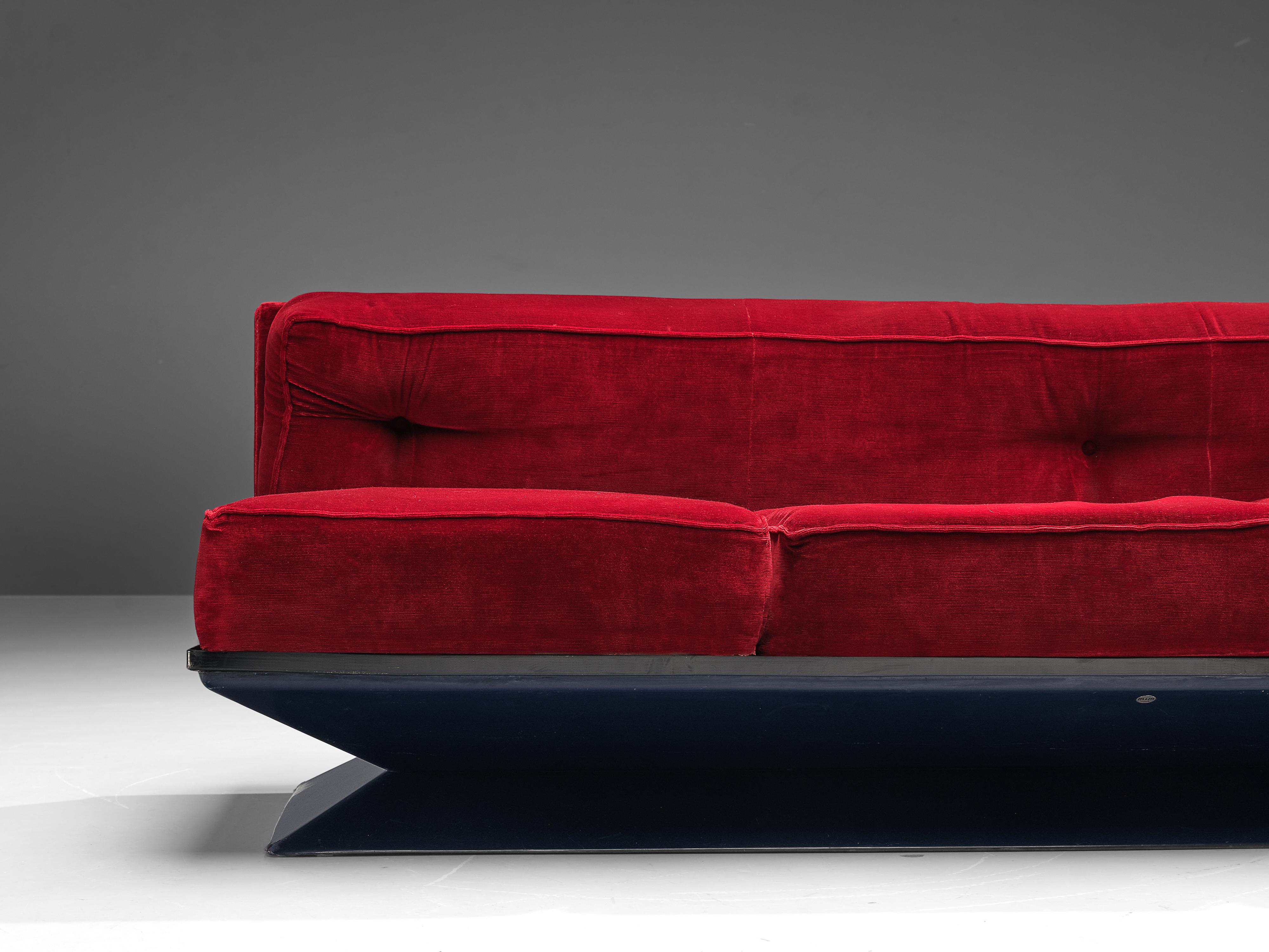 Luigi Pellegrin for MIM Roma Modular Sofa in Red Velvet 1